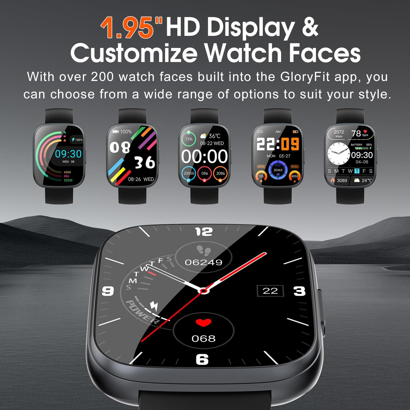 Puqo Smart Watch for Men Women Bluetooth Call, 1.95" HD Touch Screen Fitness Watch with Sleep Heart Rate Monitor, 100+ Sports Modes, IP68 Waterproof Activity Trackers for Android iOS, Black - Image 5