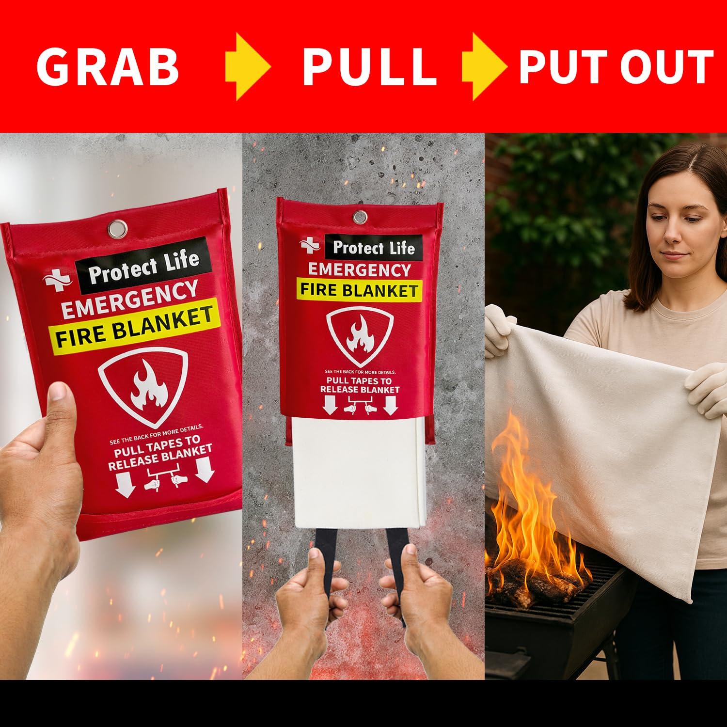 Protect Life Emergency Fire Blanket for Home & Kitchen, 40" x 40" Fiberglass Flame Retardant Fabric for Cooking & Clothing Mishaps, Fire Blankets Emergency for Home Safety, Camping & More (4 Pack) - Image 4