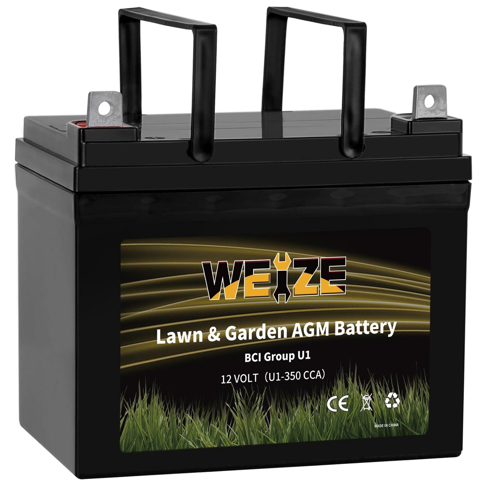 WEIZE Lawn Garden AGM Battery, 12V 350CCA BCI Group U1 SLA Starting Battery for Lawn, Tractors and Mowers, Compatible with John Deere, Toro, Cub Cadet, and Craftsman