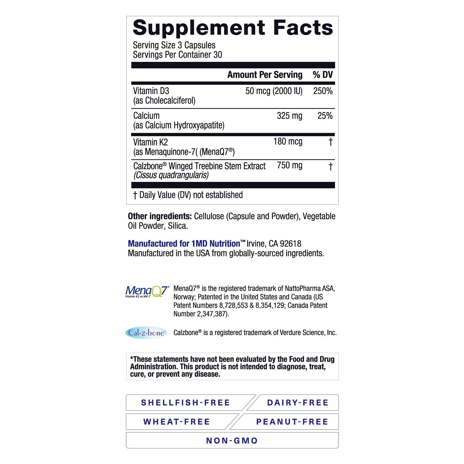 1MD Nutrition OsteoMD for Comprehensive Support - Supplement for Women and Men - Promote Density w/Vitamin D - Hydroxyapatite w/Vitamin D3 & K2-90 Capsules - Image 9