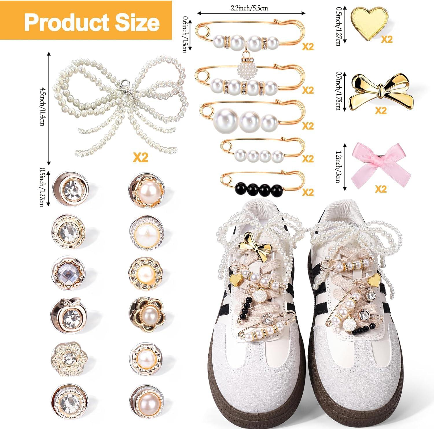 pequano Shoes Charms for Sneakers Socks, 30/43pcs Pearl Shoe Lace Jewelry, Junk Socks Charms Pins, Stylish Shoe Decoration Charms for Women, Brooch Pins Buttons for Clothes, Hats Decoratin - Image 3