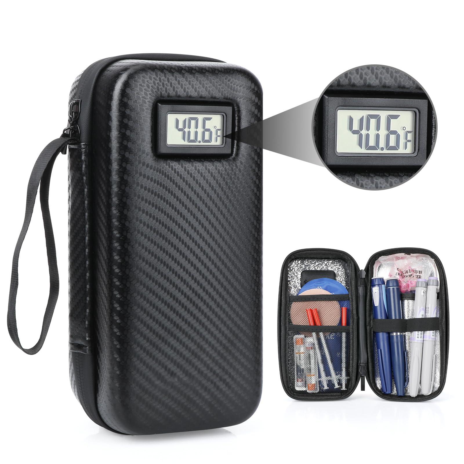 LengKe Insulin Cooler Travel Case TSA Approved, Insulin Travel Case Temperature Display, Portable Insulin Pen Cooler Travel Case for Insulin Ice Pack, Travel Diabetic Supplies (Black)