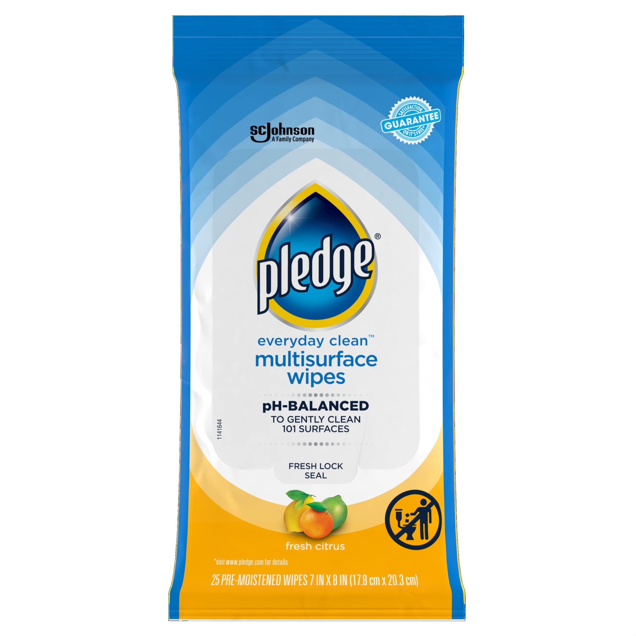 Pledge Multi-Surface Furniture Polish Wipes, Works on Wood, Granite, and Leather, Cleans and Protects, Fresh Citrus - Pack of 6 (150 Total Wipes)