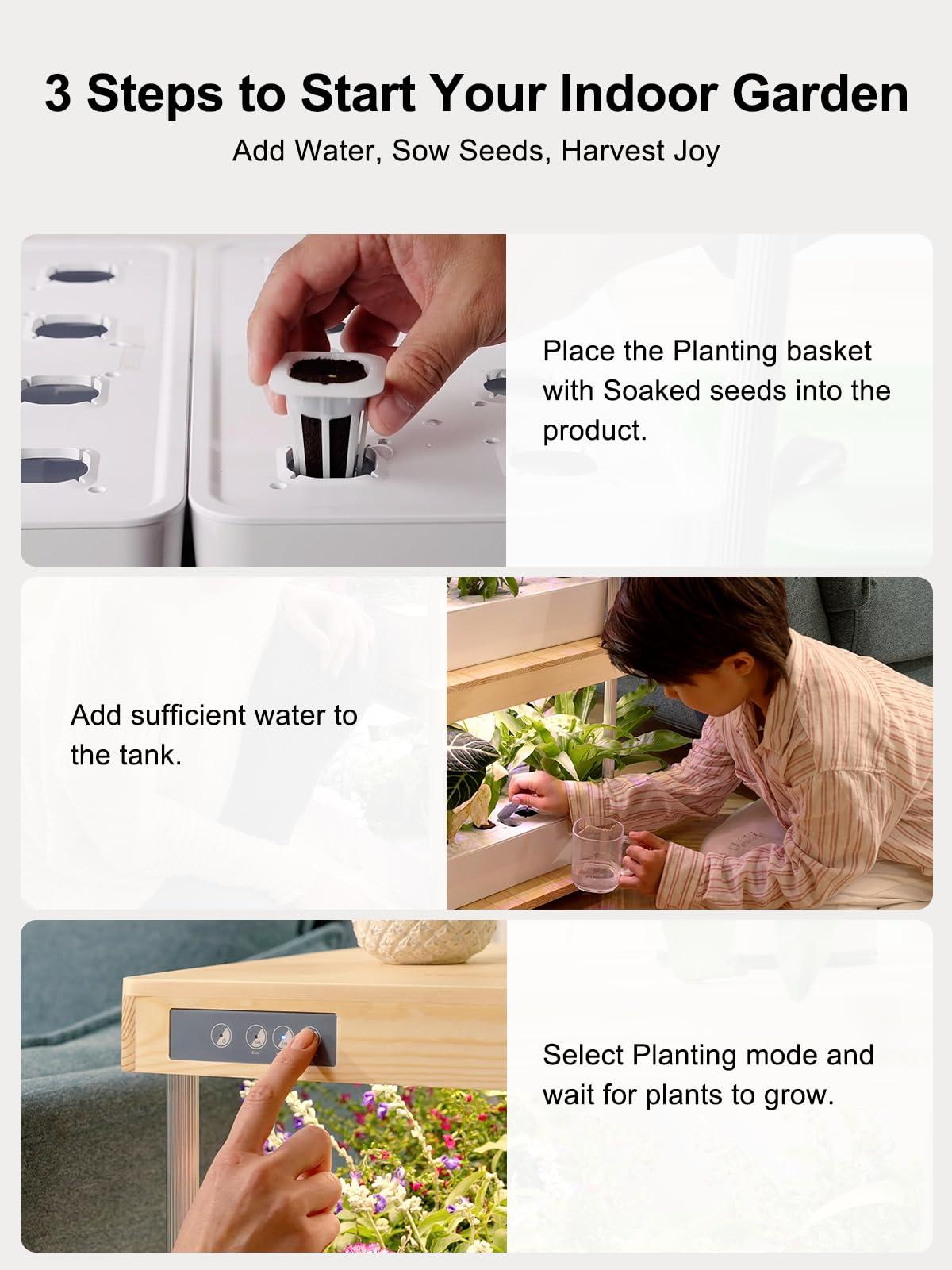 GROWNEER HydroEasy1.0 Hydroponics Growing System Kit, Beginner-Friendly Indoor Garden for Vegetable Fruit Herb, Solid Wood Design, Perfect Gift Idea, Full-Spectrum LED Lights for Maximum Growth - Image 3