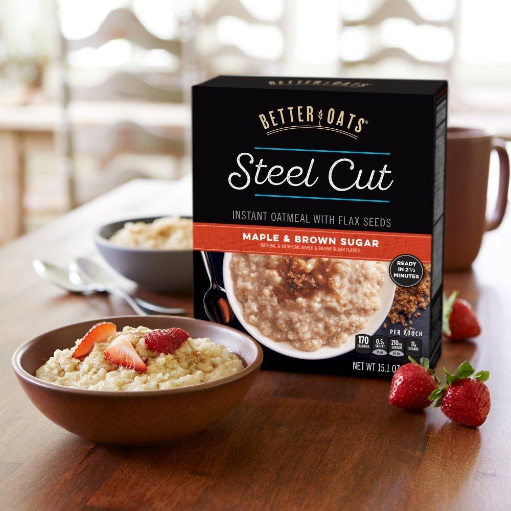 Better Oats Maple and Brown Sugar Steel Cut Oatmeal Packets, Instant Oatmeal Packets with Steel Cut Oats and Flax Seeds, Ready in 2.5 Minutes, Maple Brown Sugar Flavor, Pack of 6, 15.1 OZ Pack - Image 8