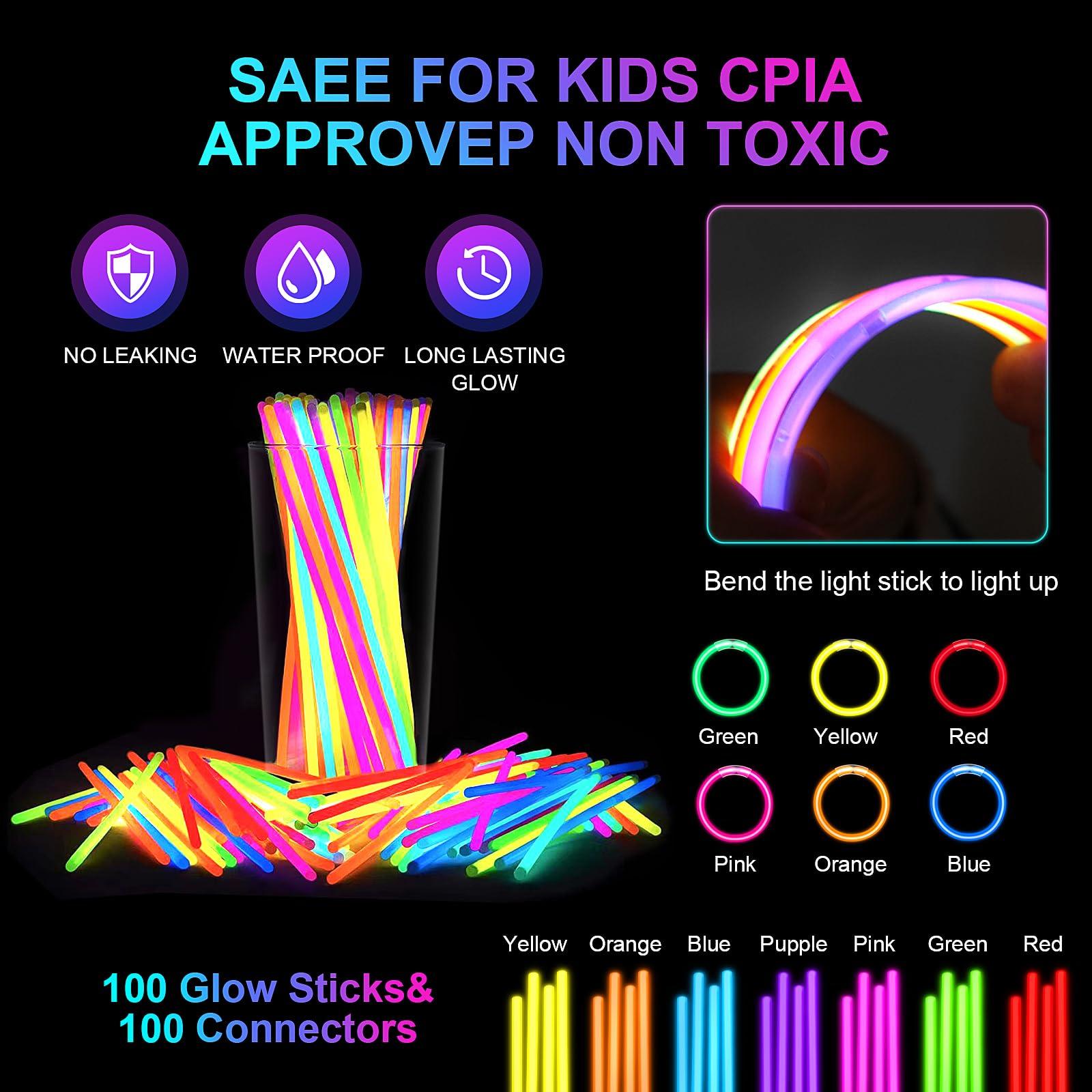 SHQDD 236 PCS Glow in the Dark Party Supplies, Halloween Party Favors, 12PCS 16" Foam Glow Sticks, 12PCS LED Glasses, 12PCS Bunny Ear Headband and 100PCS Glow Sticks for Neon Party for Kids or Adults - Image 5