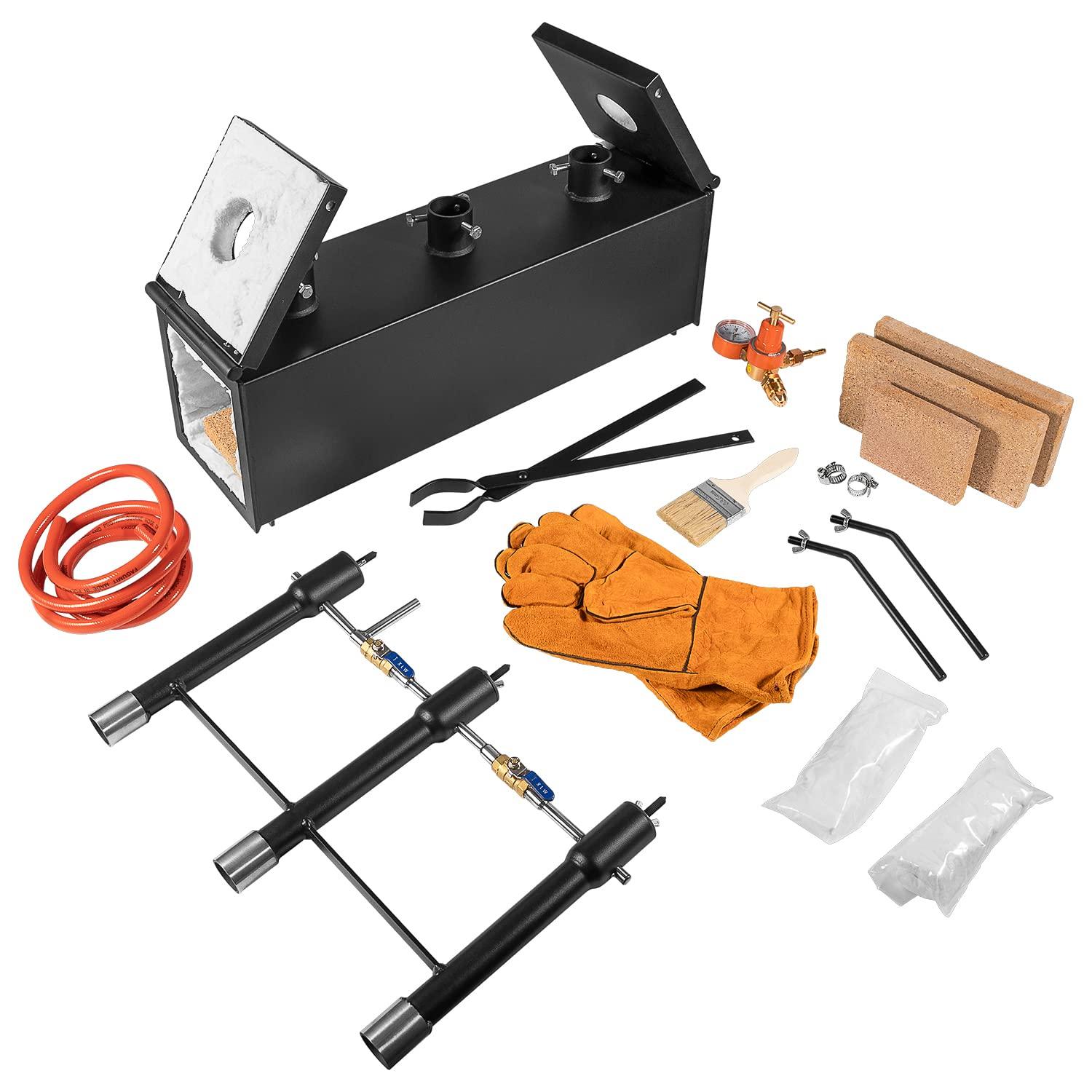Triple Burners Portable Propane Gas Forge Three Burners 2700°F/1482℃ Large Capacity Square Forging Furnace for Blacksmithing Farrier Knife Tool Making Equipment with Tong & Gloves 2-Doors - Image 8