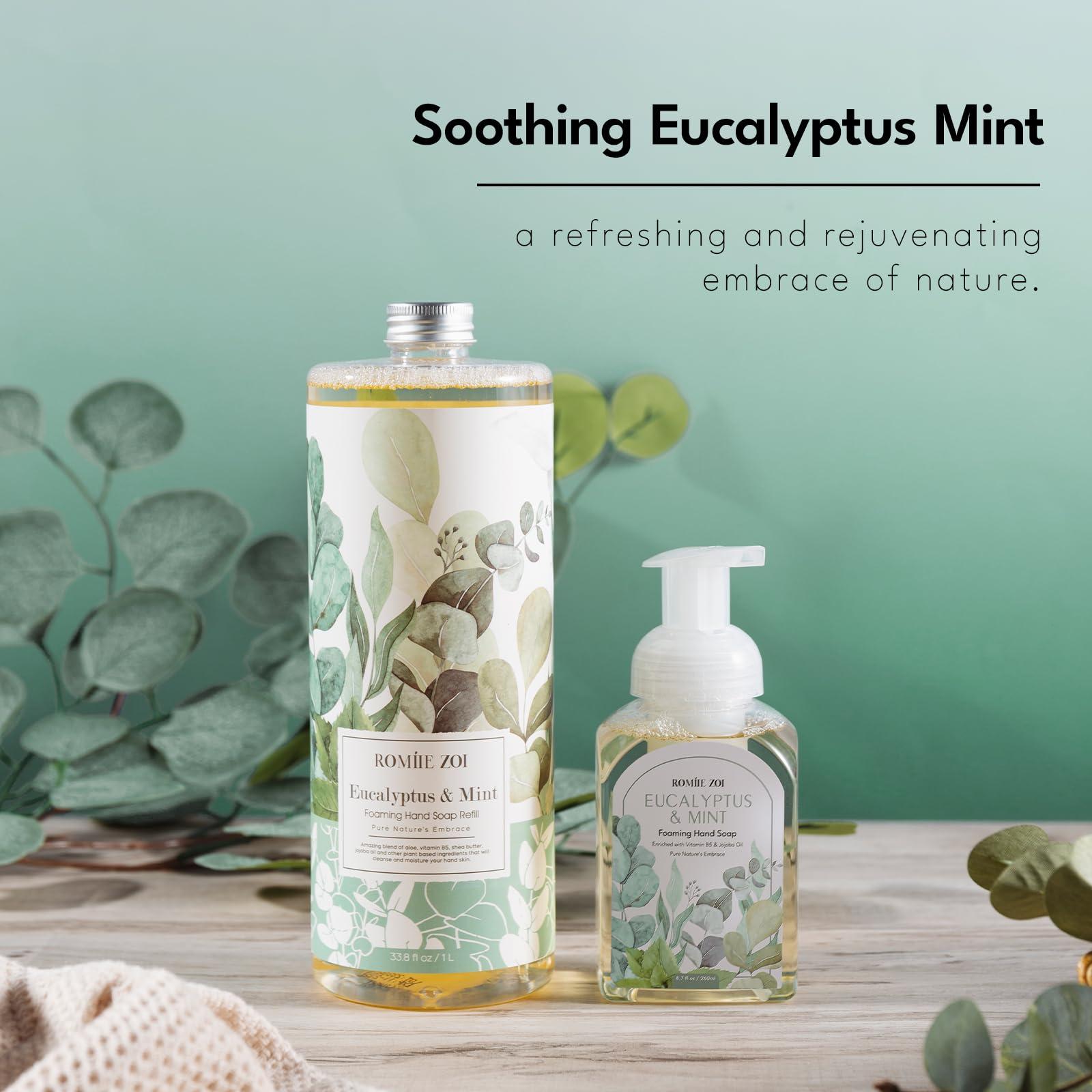 ROMIIE ZOI Eucalyptus & Mint Scented Foaming Hand Soap Refill Gift Set - 3 Pack with Dispenser, Non-Toxic and Biodegradable Formula, Moisturizing Essential Oils for Sensitive Skin (33.8 Fl Oz x 3) - Image 4