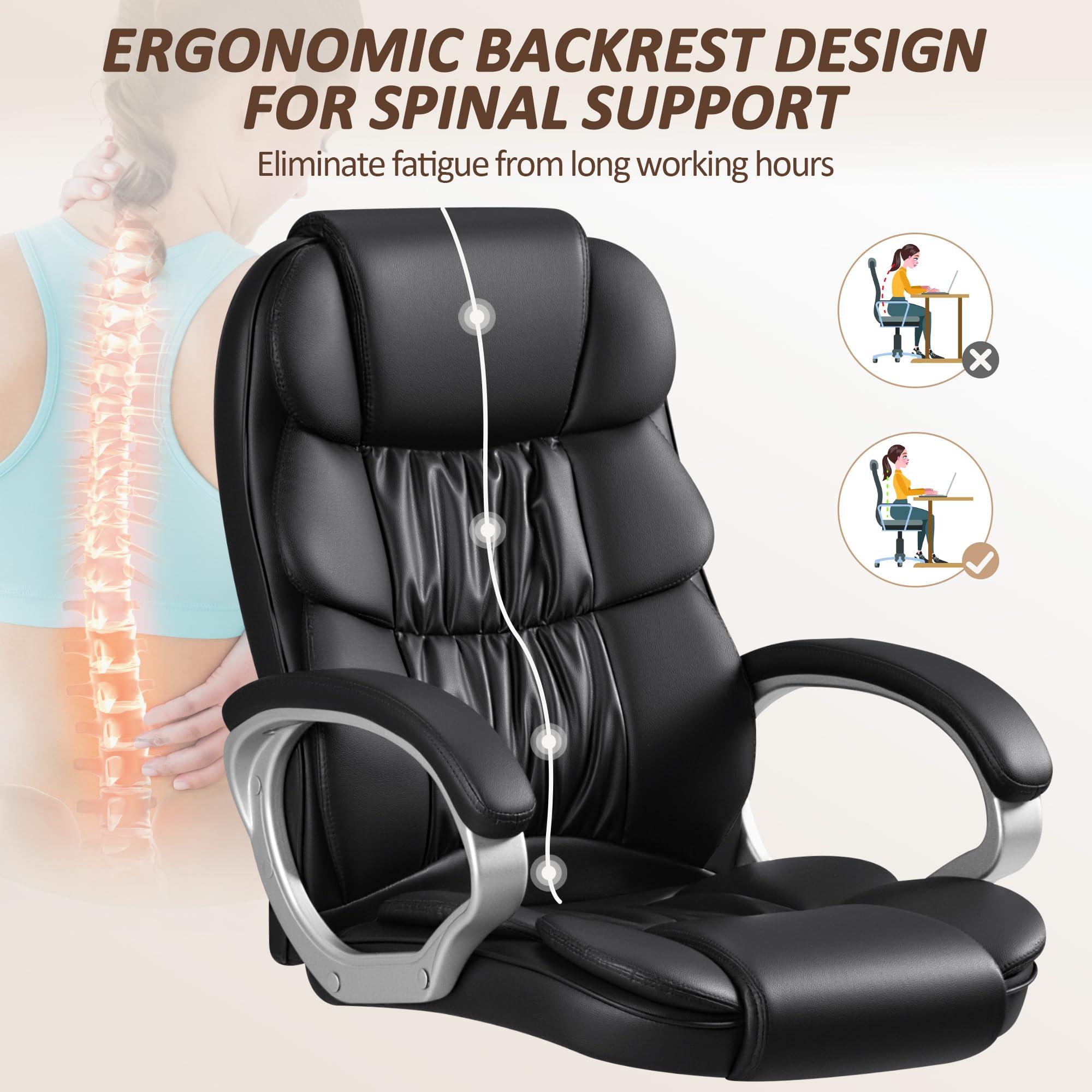 Homall Office Chair High Back Computer Desk Chair, PU Leather Adjustable Height Modern Executive Swivel Task Chair with Padded Armrests and Lumbar Support (Black) - Image 5