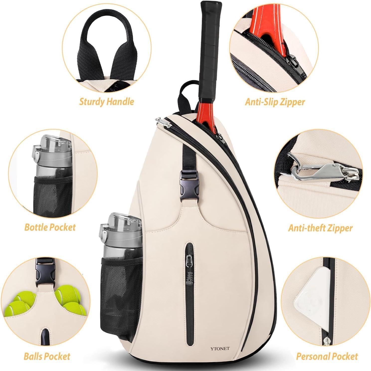 Ytonet Tennis Bag, Tennis Sling Backpack Crossbody Water Resistant for Men Women, Compatible for Pickleball Badminton Rackets - Image 4