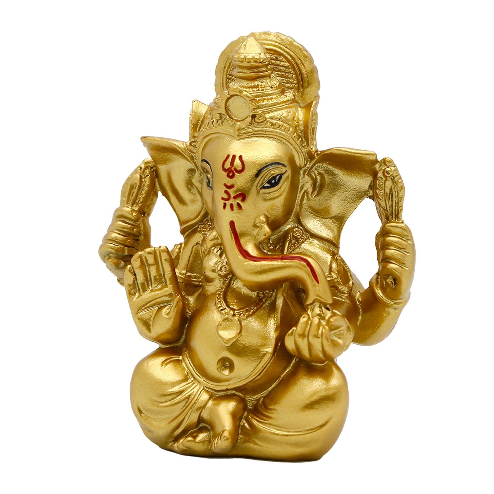 Indian God Lord Ganesh Statue - Hindu God Golden Ganesha Idol Figurines for Car Dashboard Decor Hindu Gift Indian India Home Temple Mandir Pooja Item Diwali Gifts Room Altar Decor - Image 8