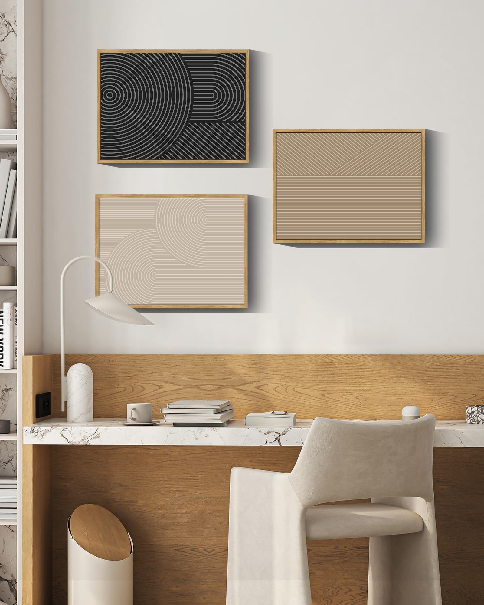 Drsoum Mid-Century Modern Framed Wall Art Minimalist Abstract Boho Neutral Line Wall Decor Geometric Artwork Kitchen Dining Room 11x14in Natural Framed - Image 4