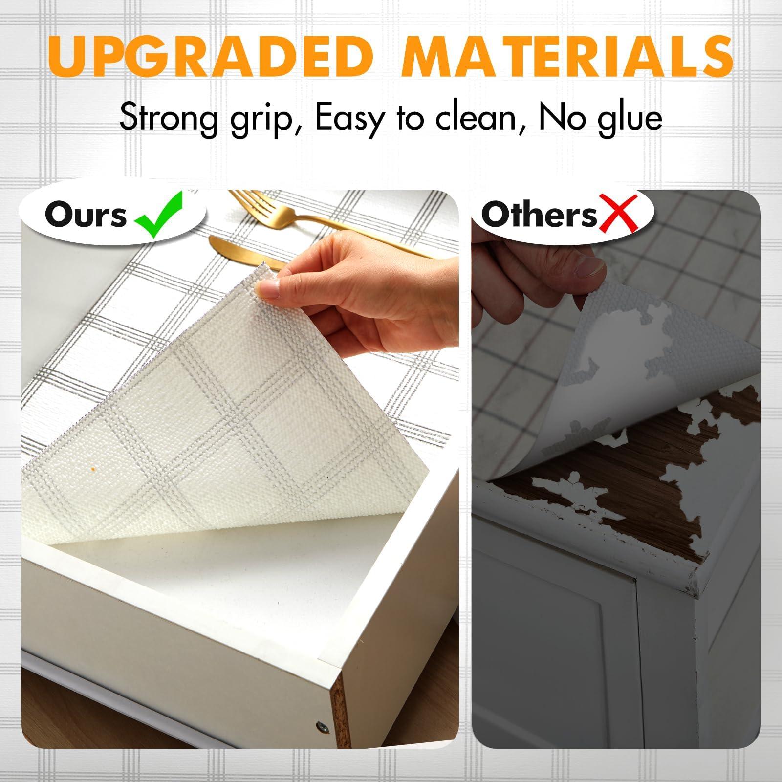Viseeko Shelf and Drawer Liner for Kitchen Cabinet, Non-Adhesive Cabinet Liners for Shelves, Strong Grip Shelf Paper Non-Slip Waterproof Easy to Cut for Dresser Cupboard, Grey Stripe, 12 in x 30 ft - Image 9