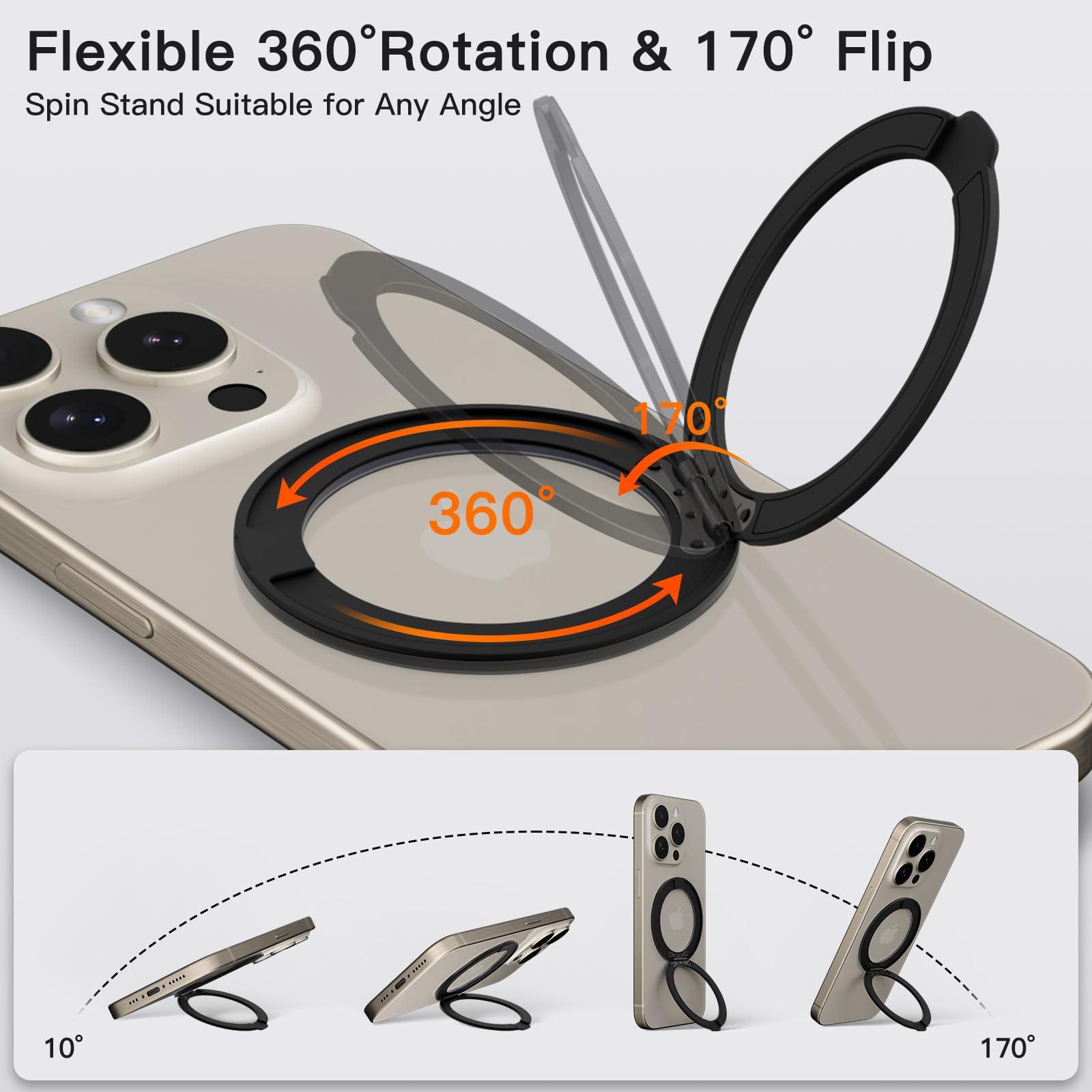COOLQO 4Pcs 360 Spin Cell Grip Ring Phone Stand [Upgrade Gear Hinge Stress Anxiety Relief] Magnetic Holders for Your car Accessories Desk Mount Compatible with iPhone All Smartphones, Black - Image 3