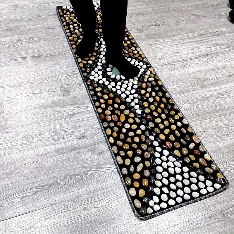 Generic Pebbles Cobblestone Foot Massage Mat for Reflexology Massage,Acupressure Relieve,Stimulates Blood Circulation for Pain Relief, 15.75*59.06in, Black