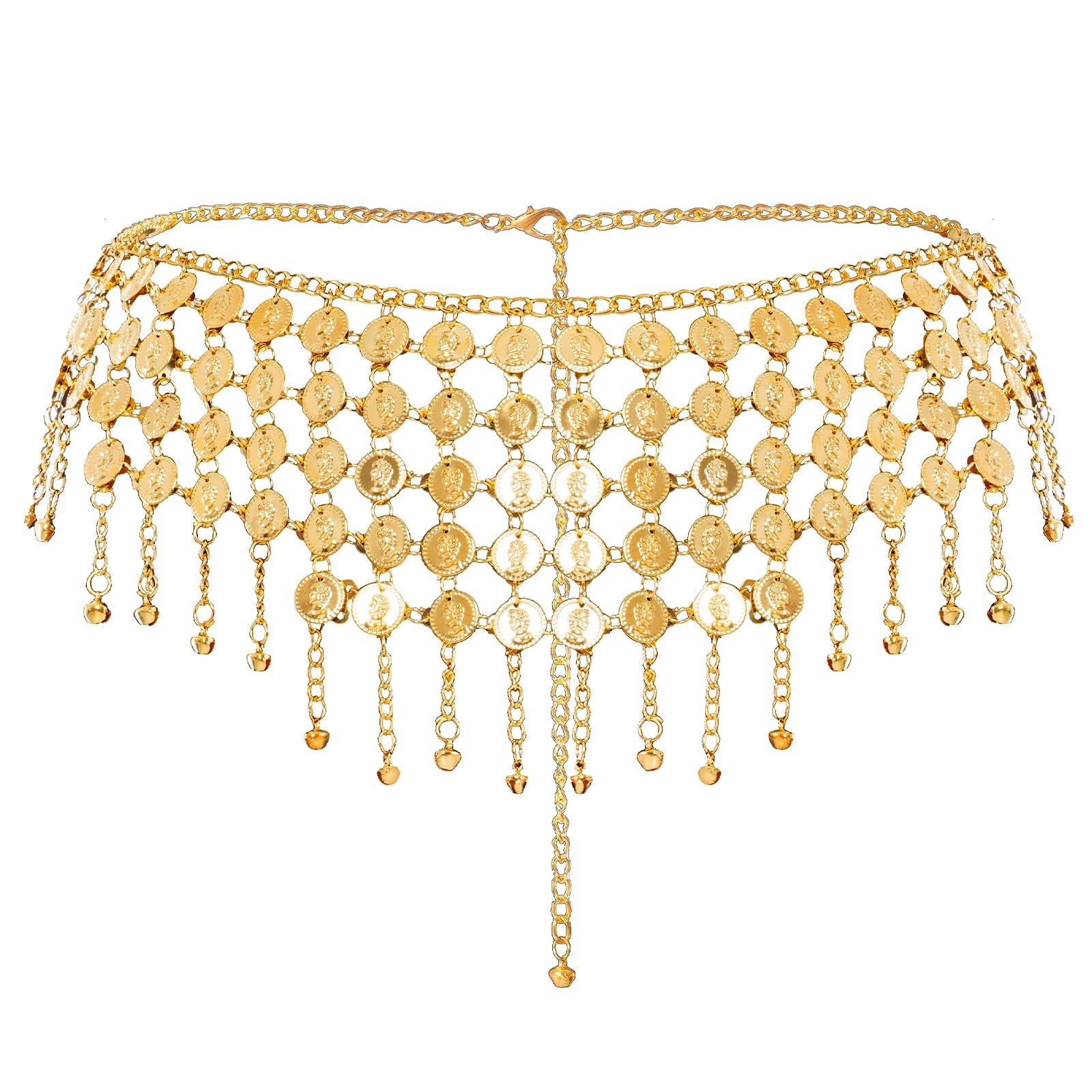 Topbuti Coins Belly Dance Hip Scarf Belt Belly Dancing Coins Skirts Chain Belt for Bellydance Halloween Costume Accessory
