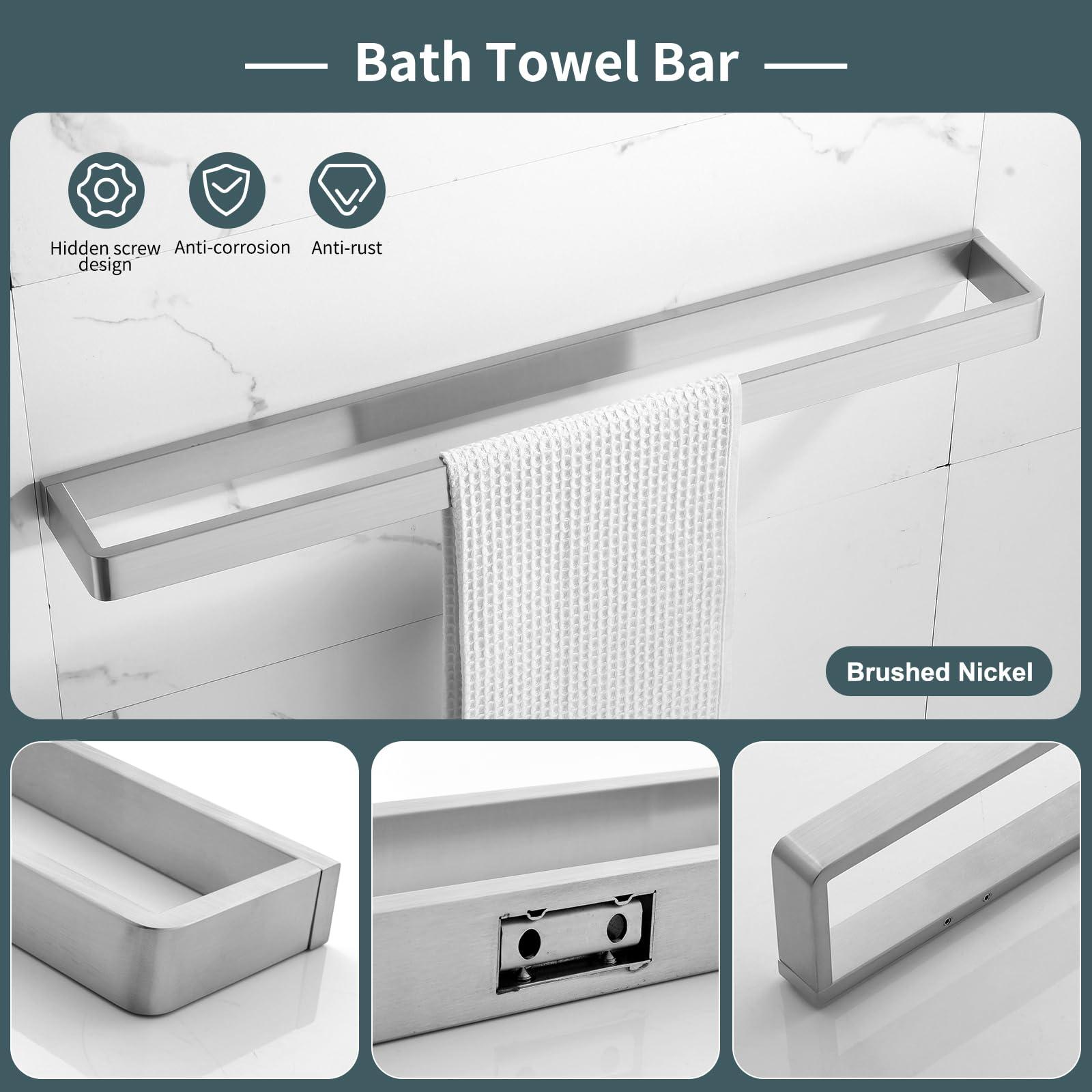 YACVCL 4-Piece Bathroom Hardware Set Brushed Nickel Towel Bar Set Premium Stainless Steel Bath Towel Holder Sets Towel Racks Wall Mounted - Image 3