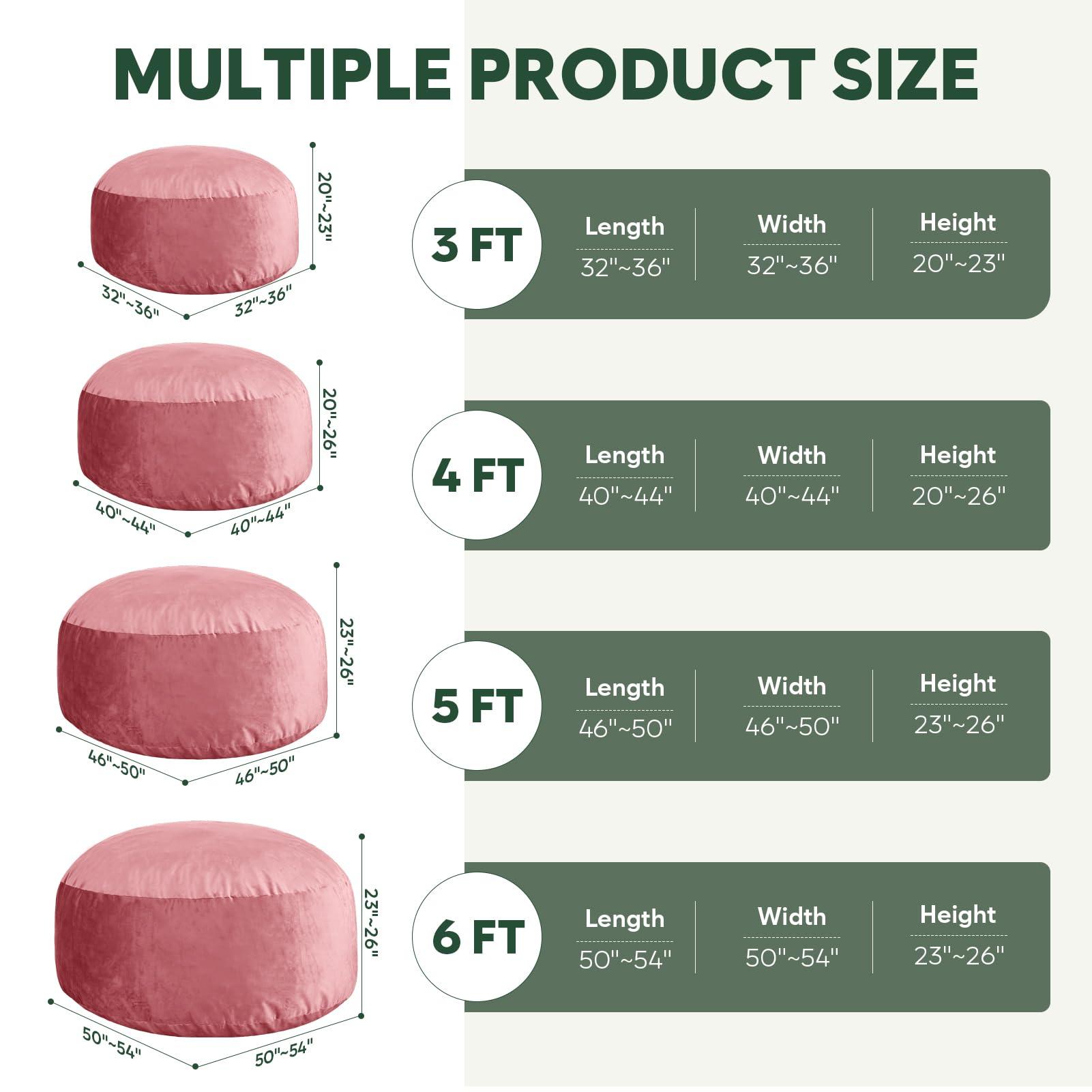 3 Ft Bean Bag Chair, Memory Foam Bean Bag Chairs for Adults with Filling, Round Bean Bag Sofa with Filler Included, Beanbags with Soft Dutch Velvet Fabric,3 Foot,Pink - Image 6