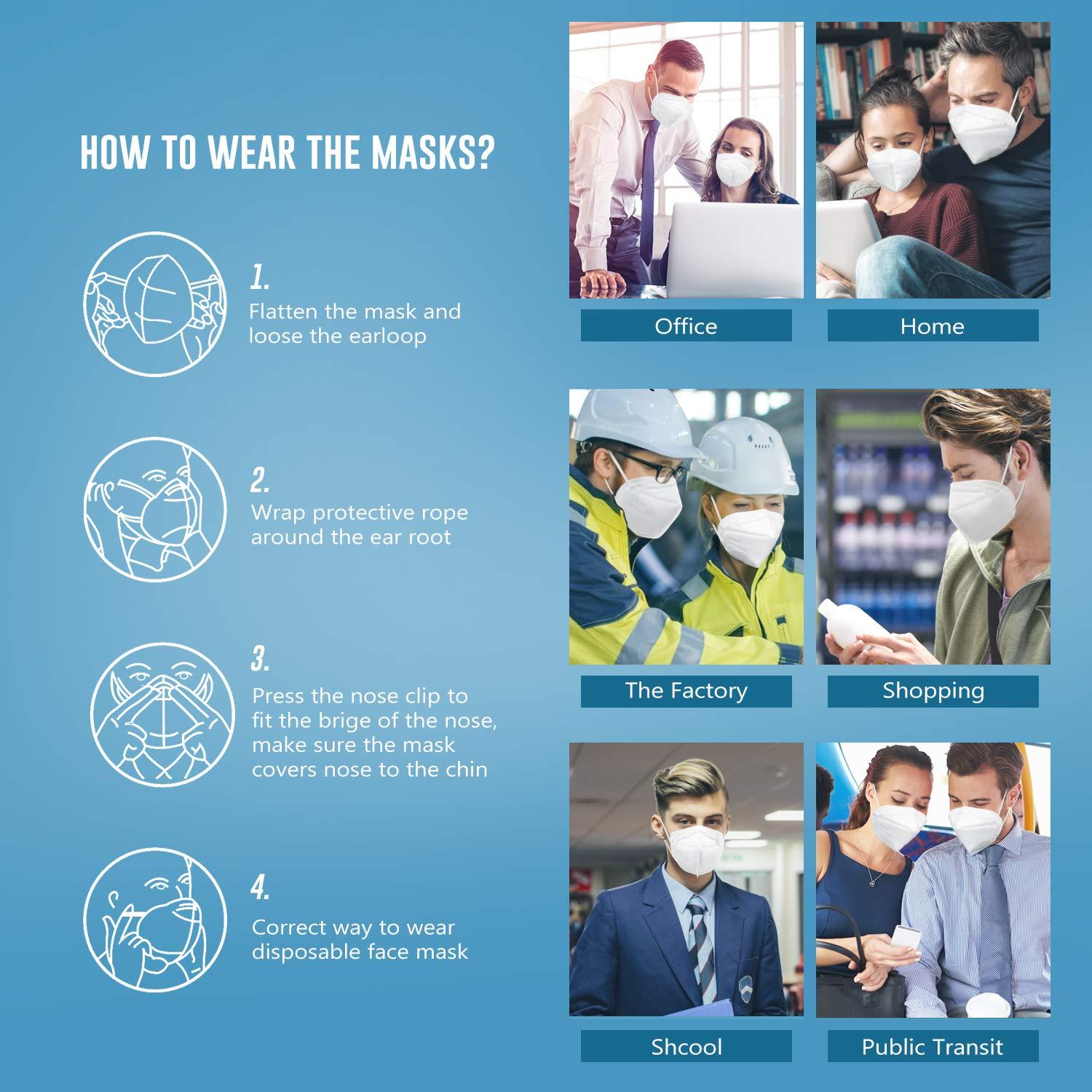 WWDOLL KN95 Face Mask 50 Pack, KN95 Masks 5-Layer Breathable Mask with Elastic Earloop and Nose Bridge Clip, Disposable Respirator Protection Against PM2.5 White - Image 6