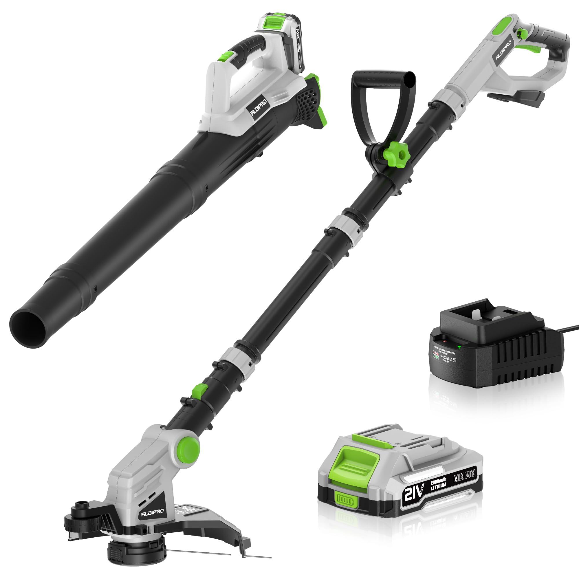 Cordless String Trimmer and Leaf Blower Combo with 2.0Ah Battery & Fast Charger, Ultra-Lightweight Blower 400CFM/130MPH and 12" Auto-Feed Trimmer for Elderly/Women, Garden Lawn Care