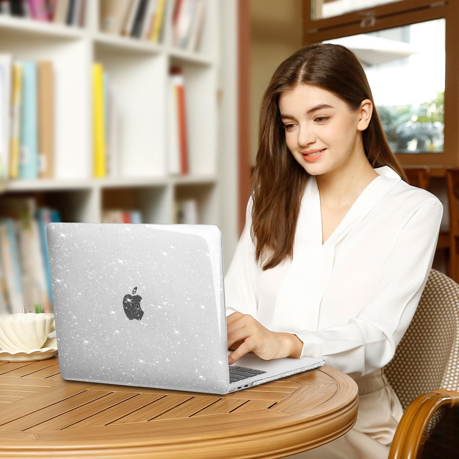 MOSISO Compatible with MacBook Air 13 inch Case 2025 2024 2023 2022 M4 A3240 M3 A3113 M2 A2681, Sparkly Glitter Hard Shell&Keyboard Cover&Screen Film&Pouch for MacBook Air 13.6 inch Case, Transparent - Image 6