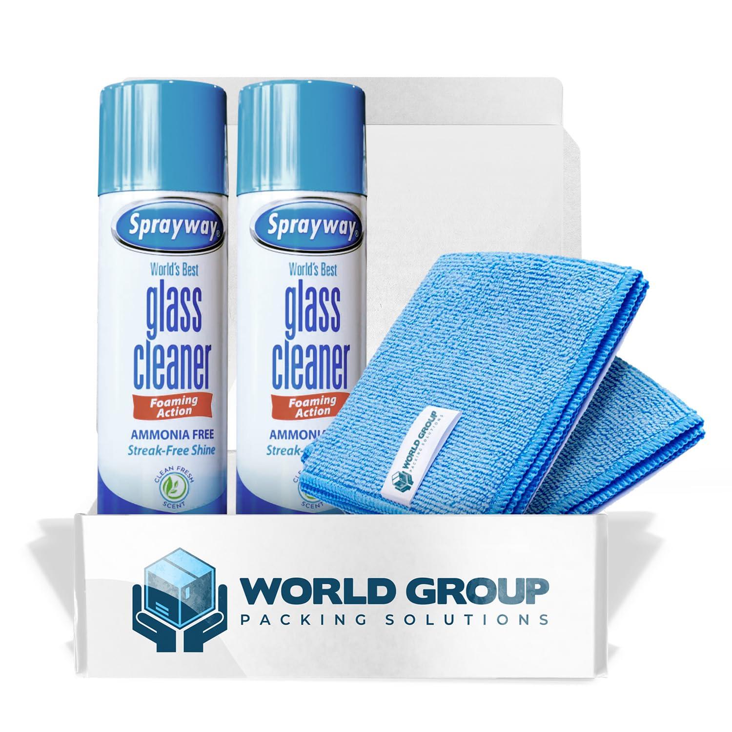 World Group Packing Solutions Glass Cleaner Foam, Foaming Action & Spray, 19oz - 2 Pack - Clean Fresh Scent - Bundled With 2 Microfiber Rags - Image 2