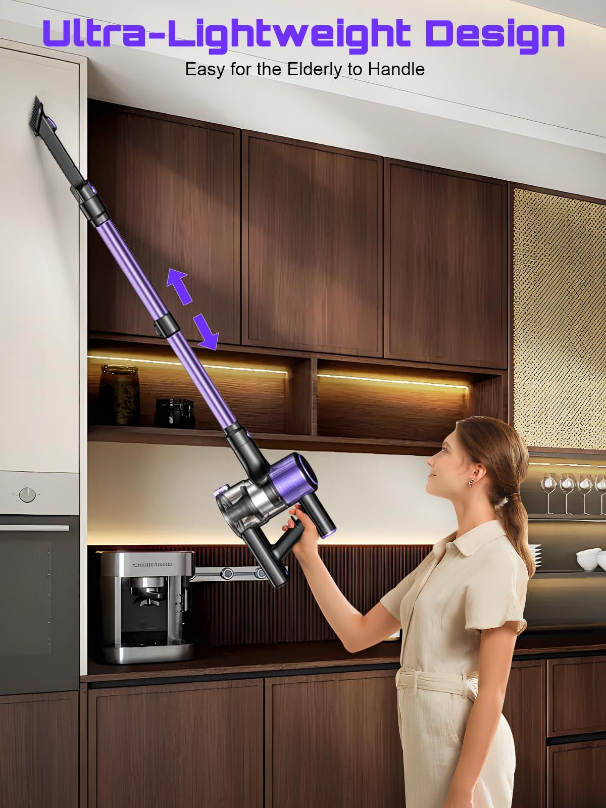 Cordless Vacuum Cleaner, 10 in 1 Stick Vacuum with Powerful Suction, Hose, Green LED Light, Anti-Tangle Brush, Lightweight Rechargeable Vacuum Cleaner for Home, Hardwood Floors, Carpets, Pet Hair - Image 7