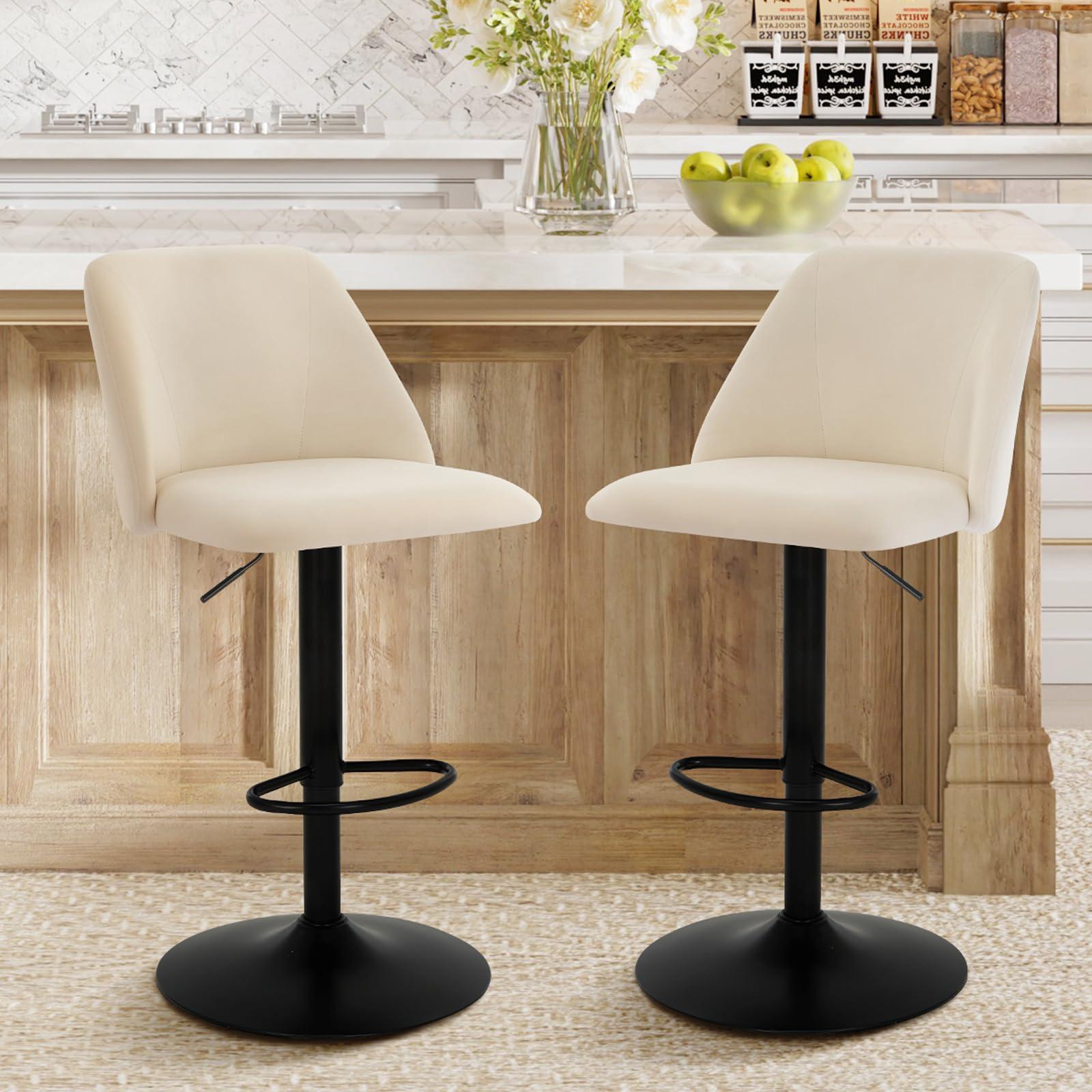 COLAMY Bar Stools Set of 4, Modern Swivel Bar Chairs, Adjustable Upholstered Barstools Counter Height with Full Backrest for Bar, Dining Room, Kitchen Island, Beige - Image 8
