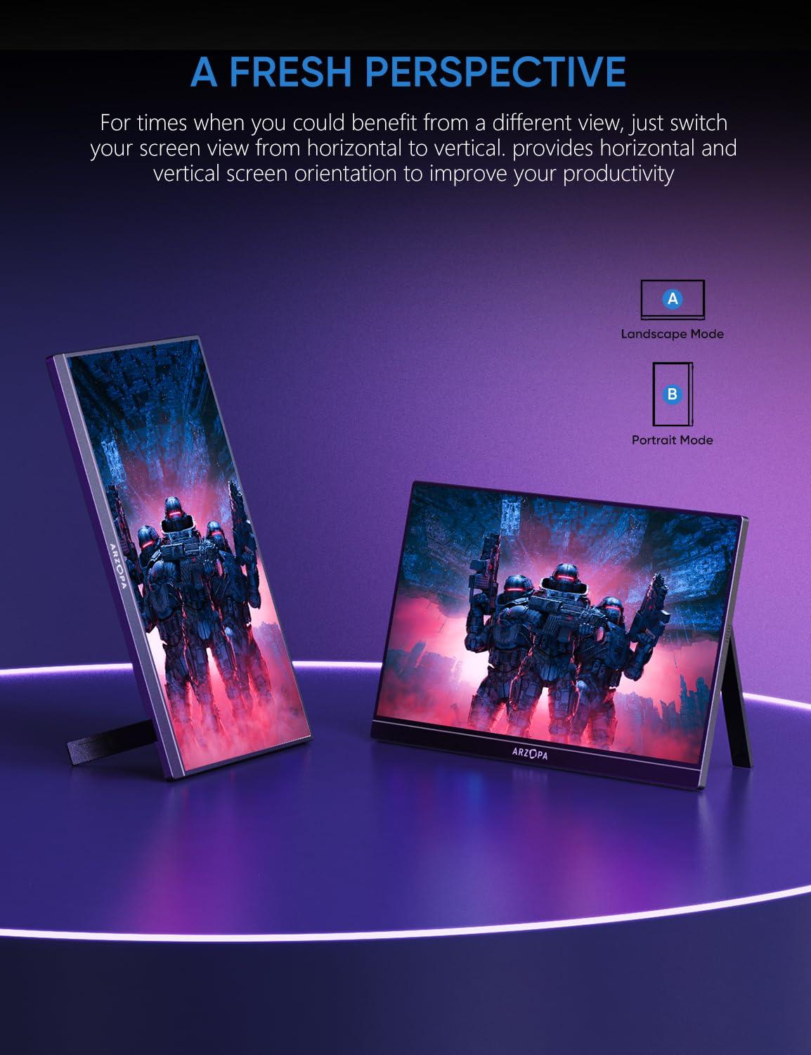 ARZOPA 16.1'' 144Hz Portable Gaming Monitor, 106% sRGB 1080P FHD Kickstand Portable Monitor with HDR, Ultra Slim, Eye Care, External Second Screen for Laptop, PC, PS5, Mac, Xbox-Z1FC - Image 4
