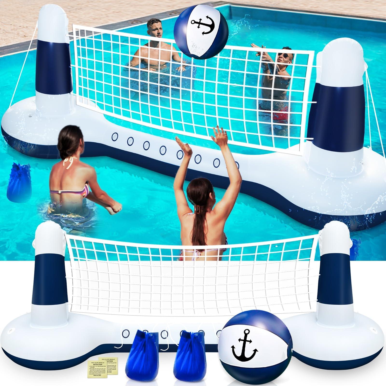 Large Inflatable Pool Games Volleyball Net Pool Float Set with 9" Anchor Ball, 2 Weight Bags & Yacht Design – Floating Swimming Game Toy for Adults & Kids, Perfect for Summer Water Sport Pool Party - Image 7