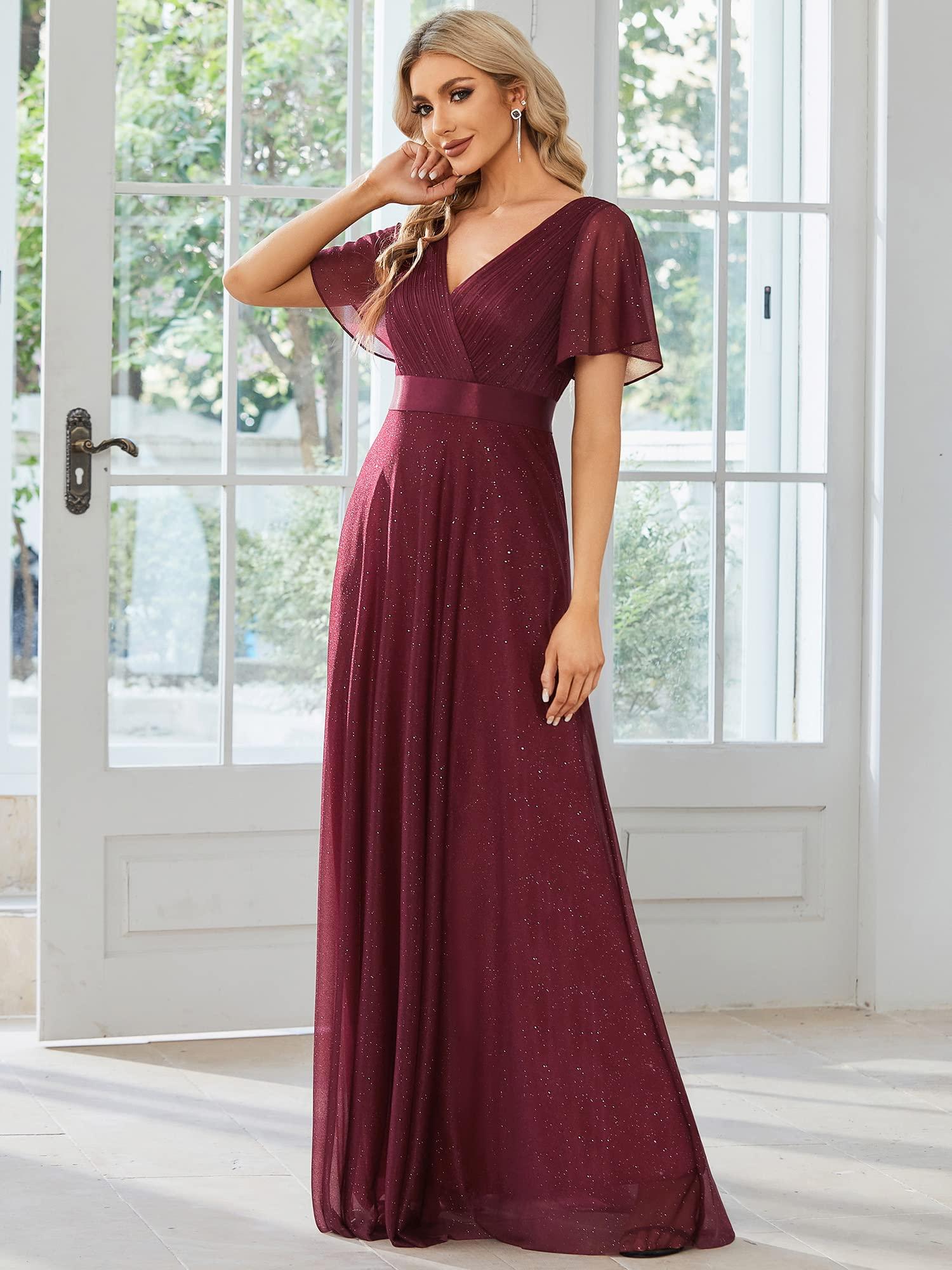 Ever-Pretty Womens Evening Dresses V Neck Short Sleeves A-line Glitter Formal Dresses 50159 - Image 4