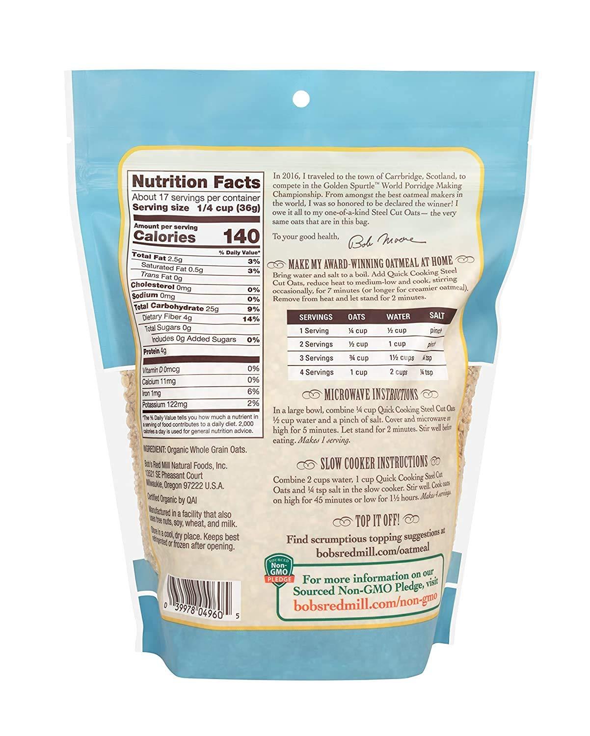 Bob's Red Mill Organic Quick Cook Steel Cut Oats, 22 Ounce - Image 2