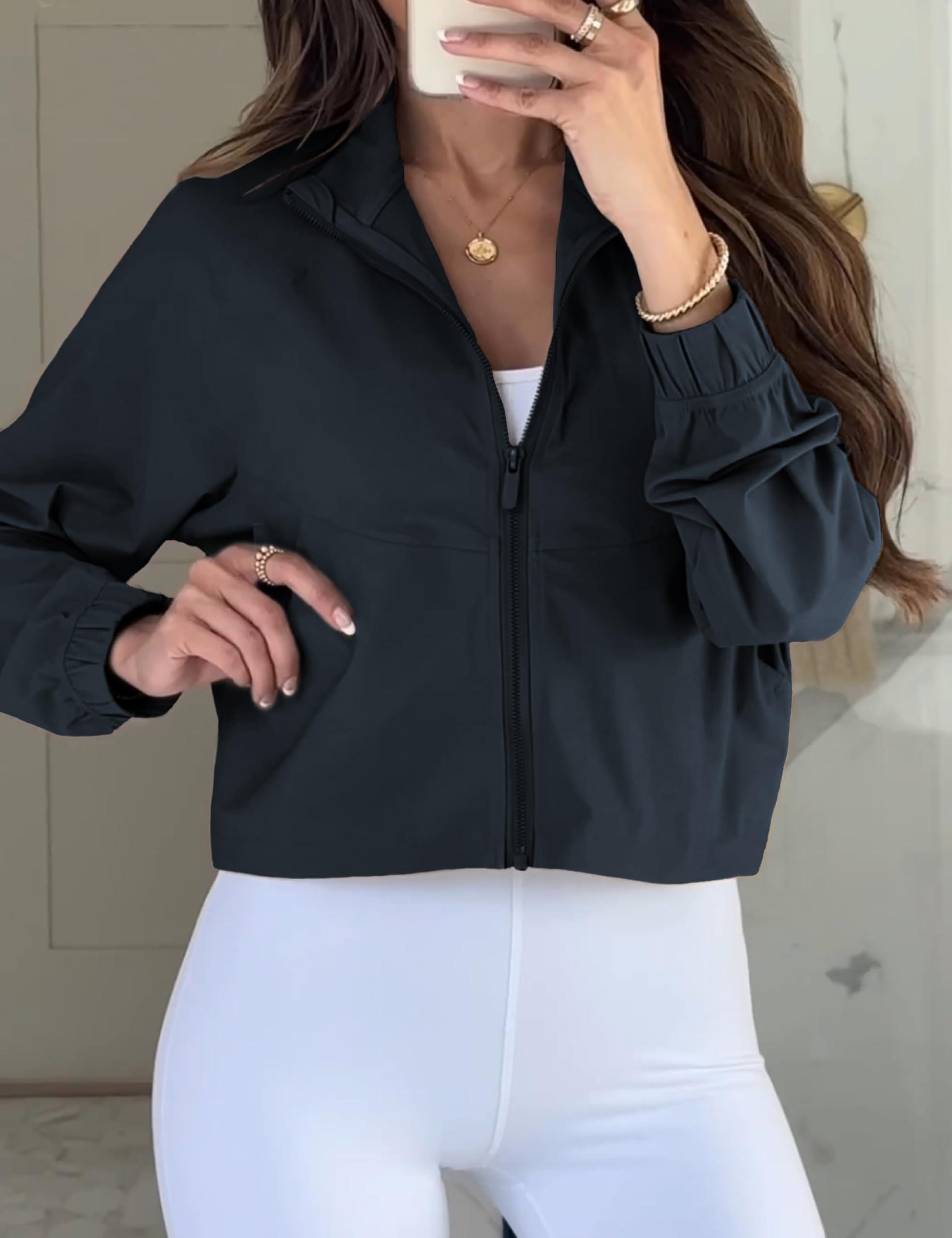 UANEO Womens Athletic Cropped Jacket Zip Up Long Sleeve Workout Tops Gym Yoga Running Sports Shirts Jackets - Image 2