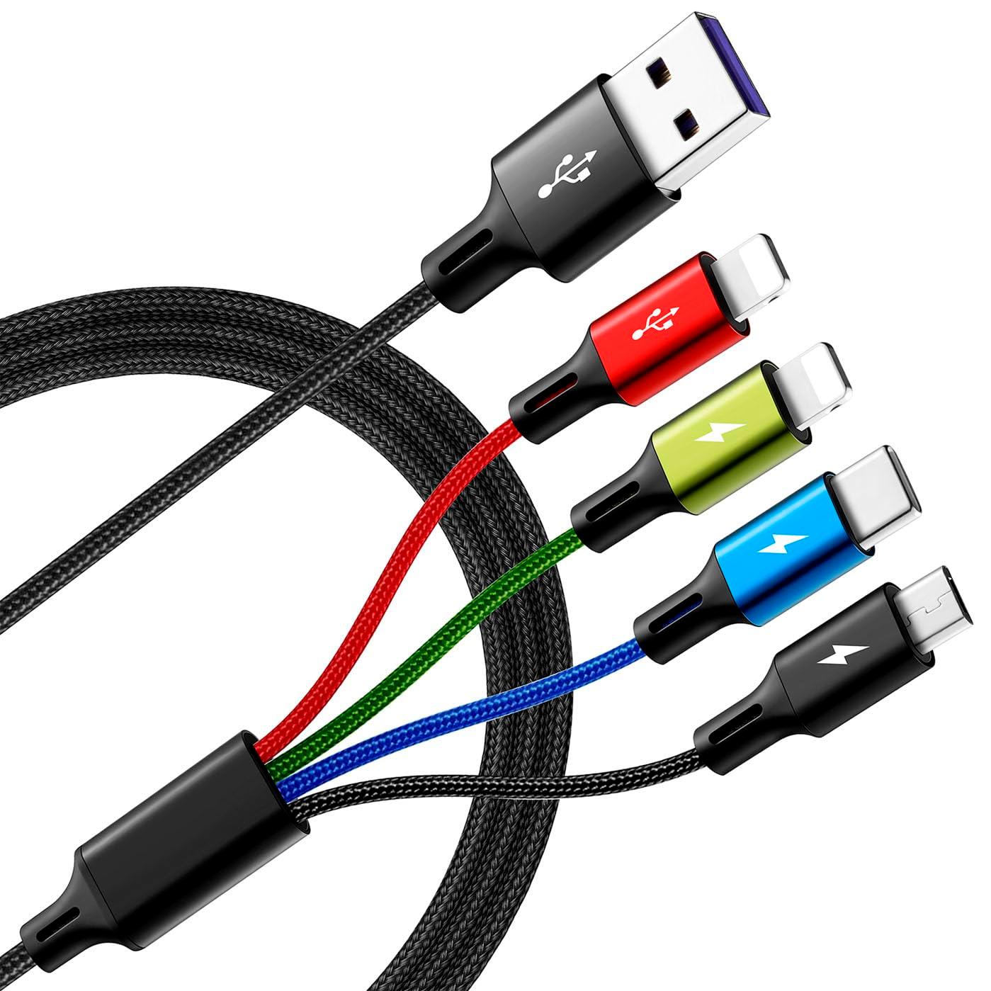 Multi Charging Cable, [2Pack 6Ft] 4 in 1 Braided Multi Fast Charging Cord, Multiple Charger USB Cable Adapter IP/Type C/Micro Port for Cell Phones,iPhone Series, Tablets, Samsung Galaxy, PS & More