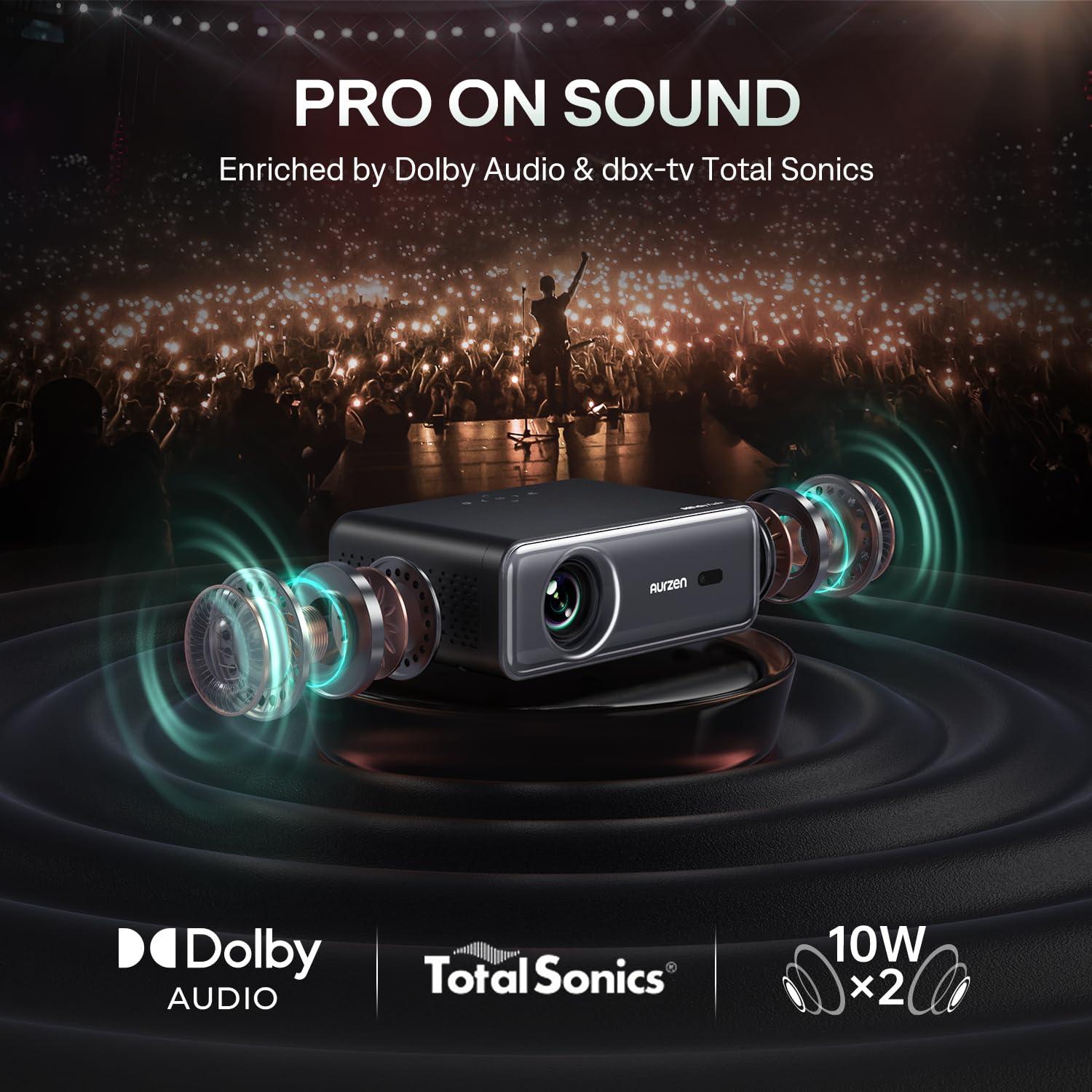 Aurzen EAZZE D1 Pro Smart Projector with WiFi and Bluetooth, Netflix Official, 20W Speakers, Dolby Audio & dbx-tv Total Sonics, Auto Focus & Keystone, Native 1080P Portable Outdoor Movie Projector - Image 2