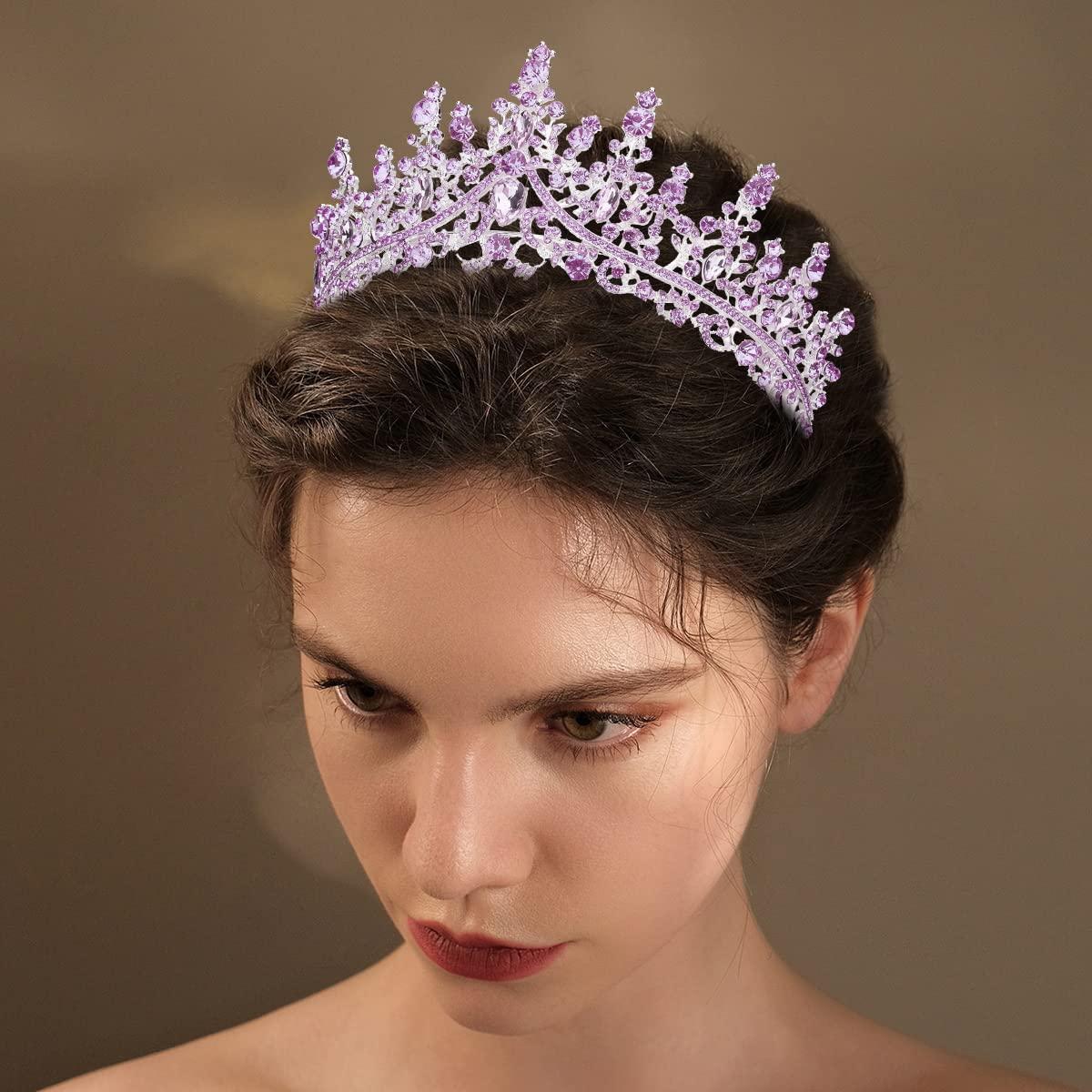 TOBATOBA Tiaras for Women, Purple Crystal Tiara Crowns for Women, Wedding Tiara for Bride Queen Crown, Royal Princess Quinceanera Headpieces for Birthday Prom Pageant Halloween Cosplay Accessories - Image 3