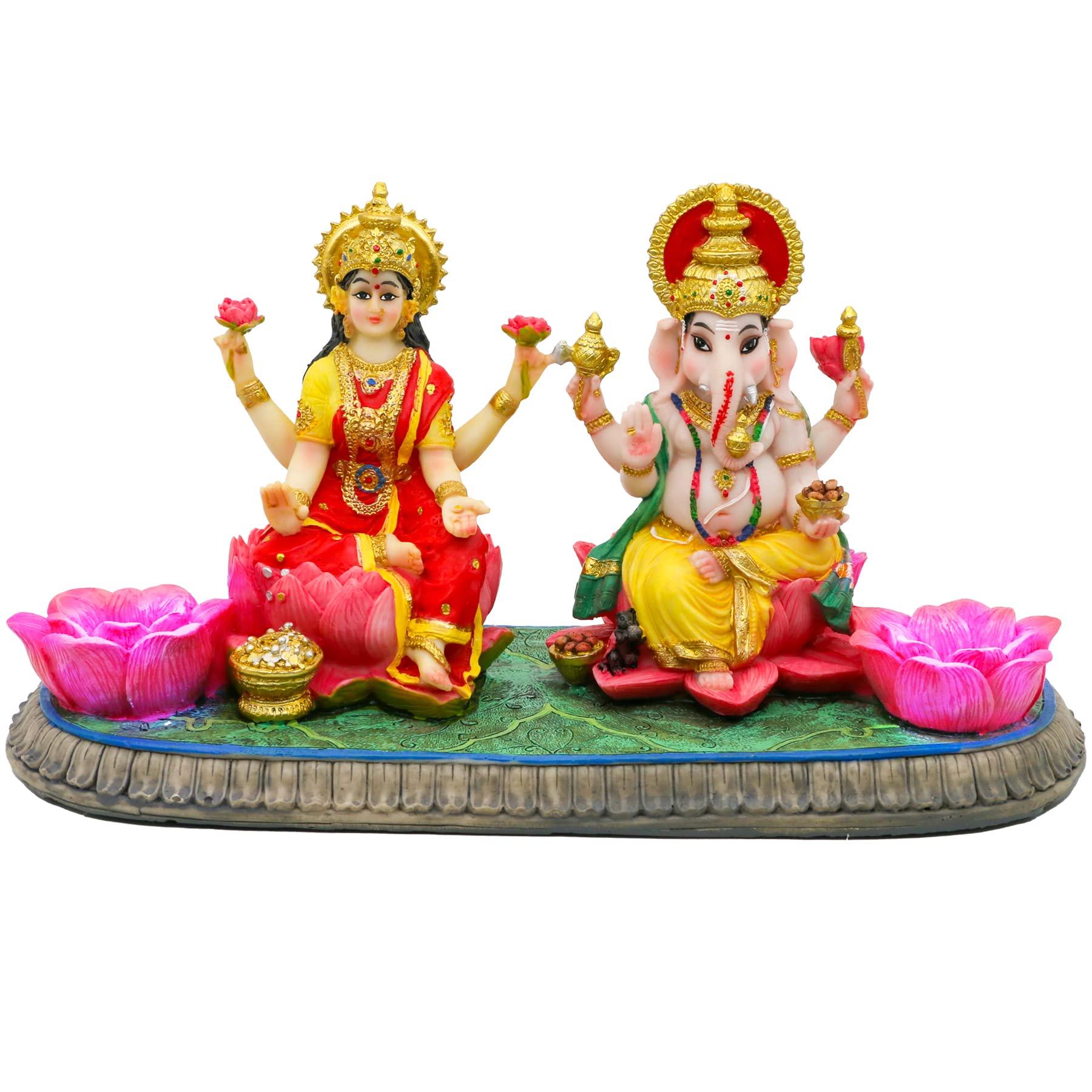Indian God Ganesha Lakshmi Statue - 5.3”H Indian Idol Laxmi Ganesh with LED Diyas for Diwali Gifts Decor Home Office Mandir Temple Altar Puja Item Hindu Murti Pooja Sculpture - Image 9