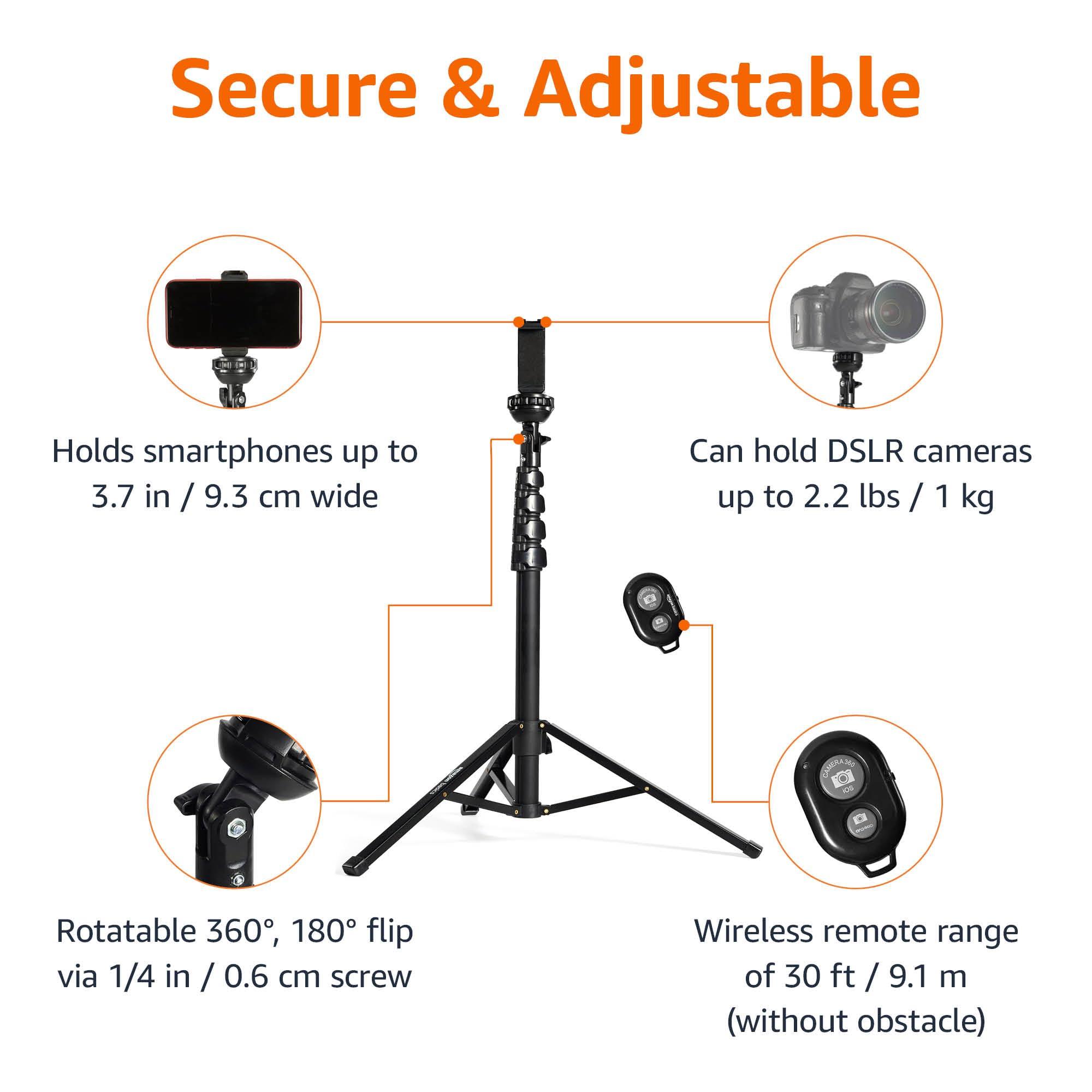 Amazon Basics 64-inch Extendable Tripod for iPhones and Smartphones, Selfie Stick Mode and Phone Tripod Mode, Black - Image 4