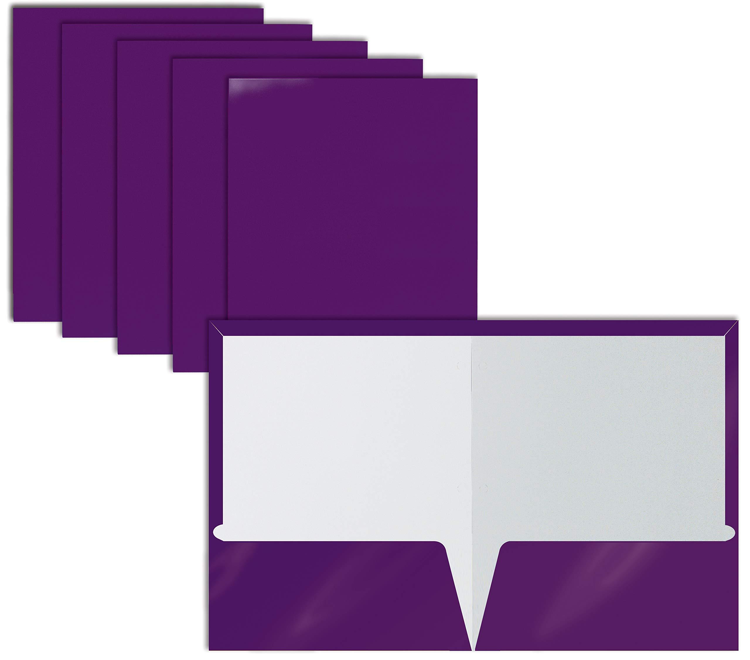 Better Office Products Pocket Glossy Laminated Purple Paper Folders, Letter Size, Box of 25