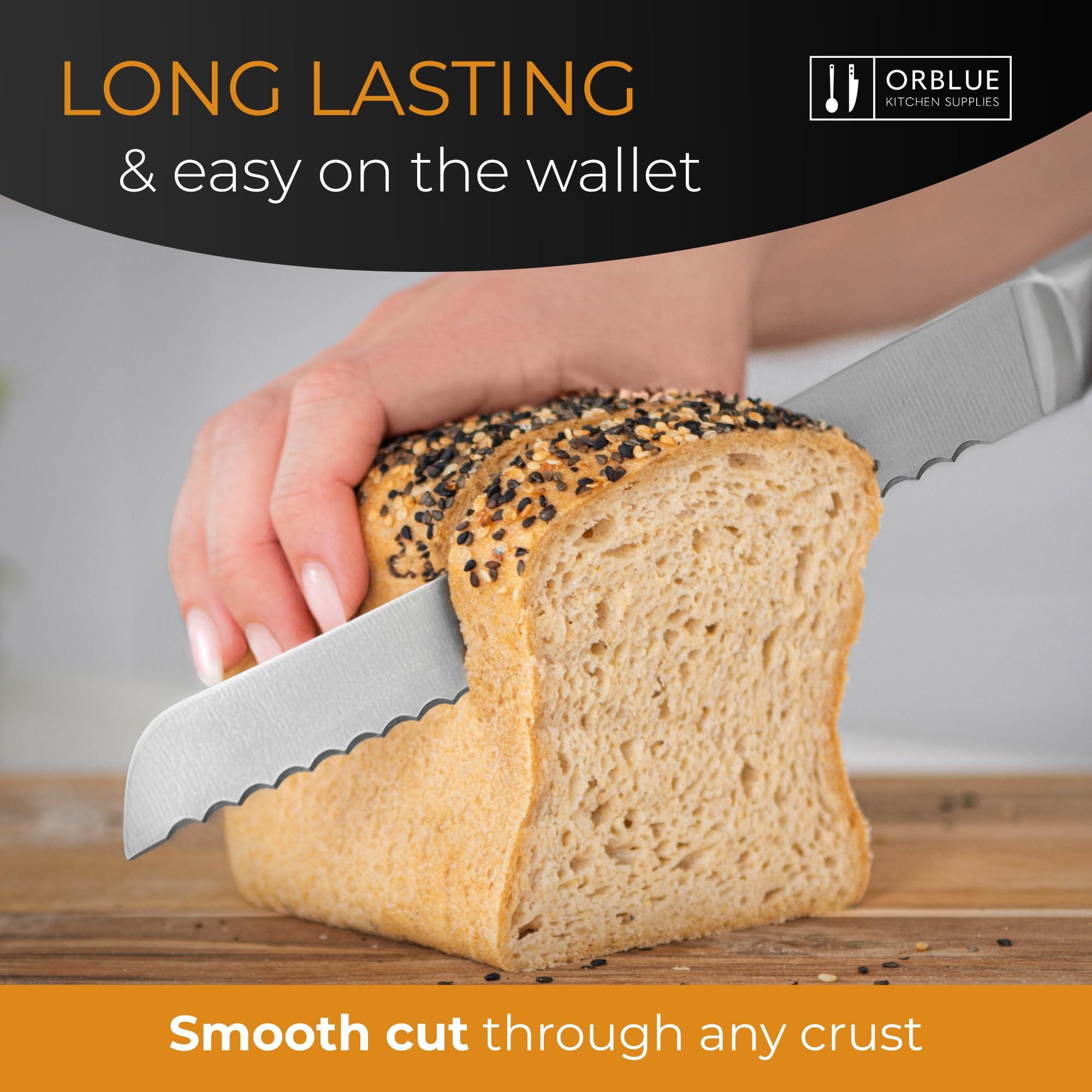 Orblue Serrated Bread Knife with Upgraded Stainless Steel Razor Sharp Wavy Edge Width - Bread Cutter Ideal for Slicing Homemade Bagels, Cake (8-Inch Blade with 5-Inch Handle) - Image 3