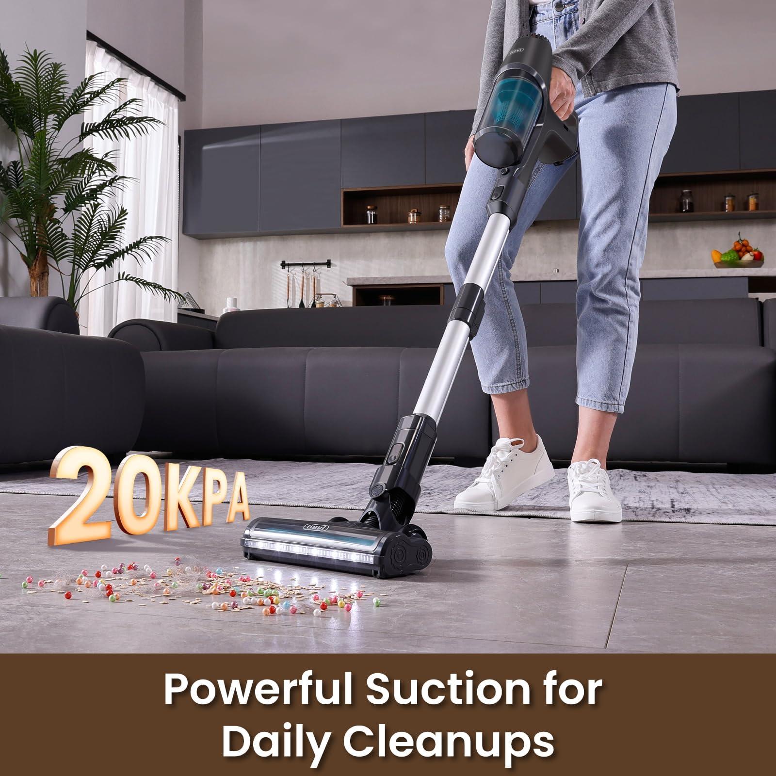 Cordless Vacuum Cleaner, 20Kpa Powerful Stick Vacuum Cordless, Up to 45mins Long-Lasting Battery Runtime, 6 in 1 Lightweight Vacuum Cordless for Hard Floors, Carpets and Pet Hair, Grey - Image 2