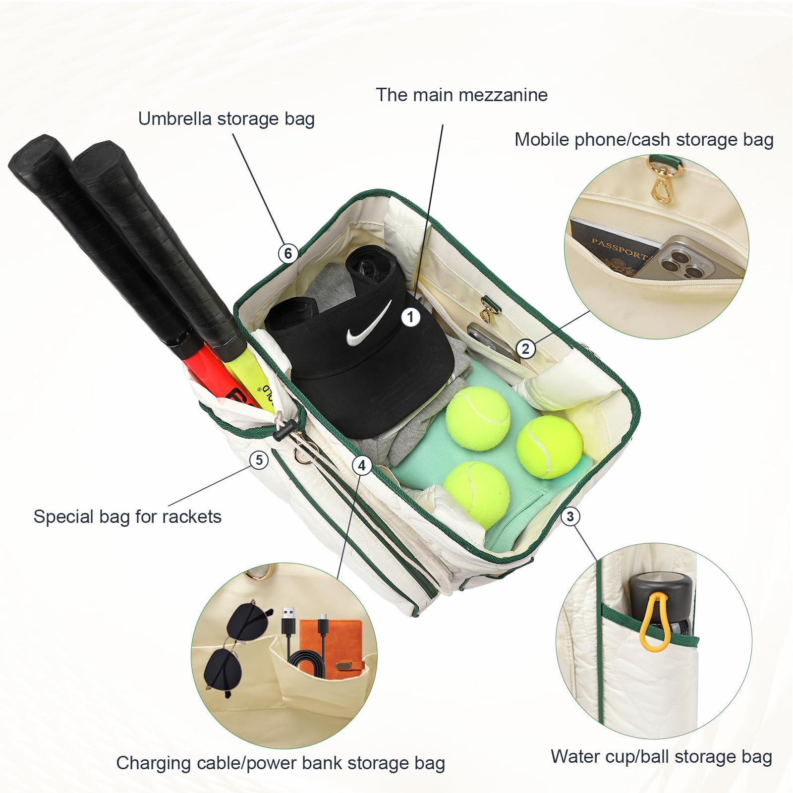 CCGTIOR 2-in-1 Tennis Tote Bag & Tennis Racket Backpack – Extra-Large Quilted Pickleball Racquet Bags, Water-Resistant & Lightweight for Men & Women - Image 4