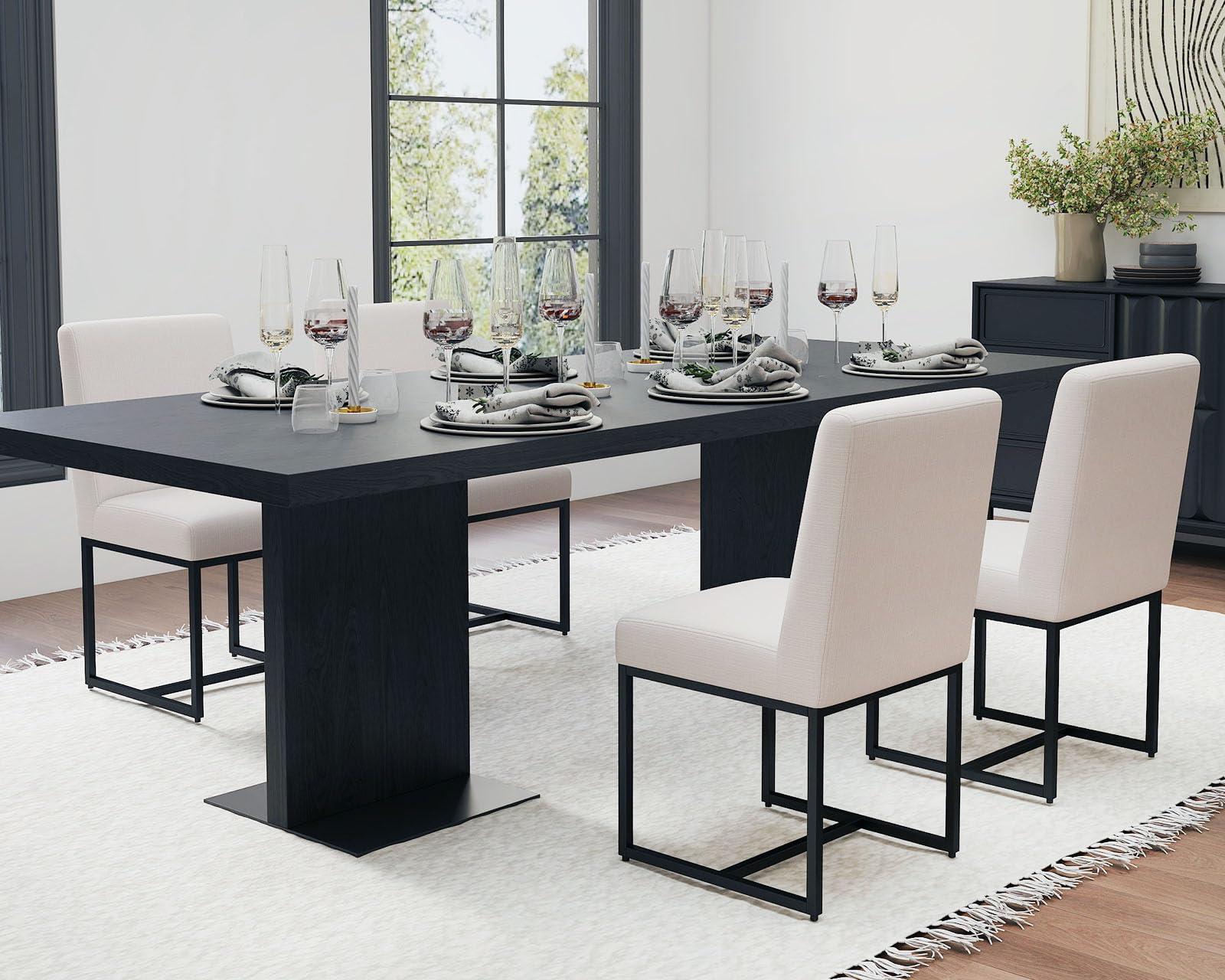 HNY Kitchen & Dining Room Chairs Set of 2, Linen Fabric Mid Century Modern Dining Chairs, Upholstered Dining Chairs with Black Finish Metal Frame, Cream, 2 PC - Image 2