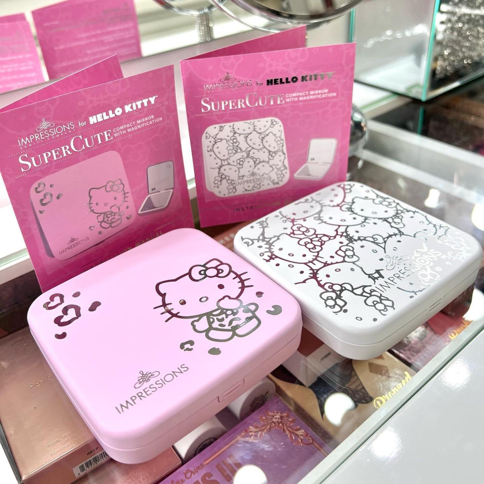 Impressions Vanity Hello Kitty Supercute Compact Mirror with Touch Sensor Switch for Adjustable Brightness, Lighted Makeup Mirror with LED Lights and 2X Magnifying Mirror Top (Pink) - Image 5