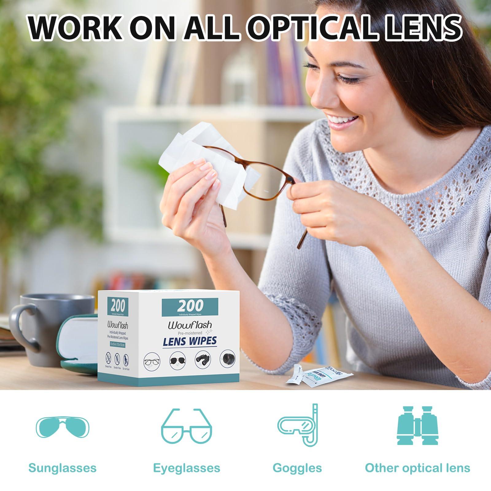 200 Count Lens Wipes for Eyeglasses, Eyeglass Lens Cleaning Wipes Pre-moistened Individually Wrapped Sracth-Free Streak-Free Eye Glasses Cleaner Wipes for Sunglass, Camera Lens, Goggles - Image 2