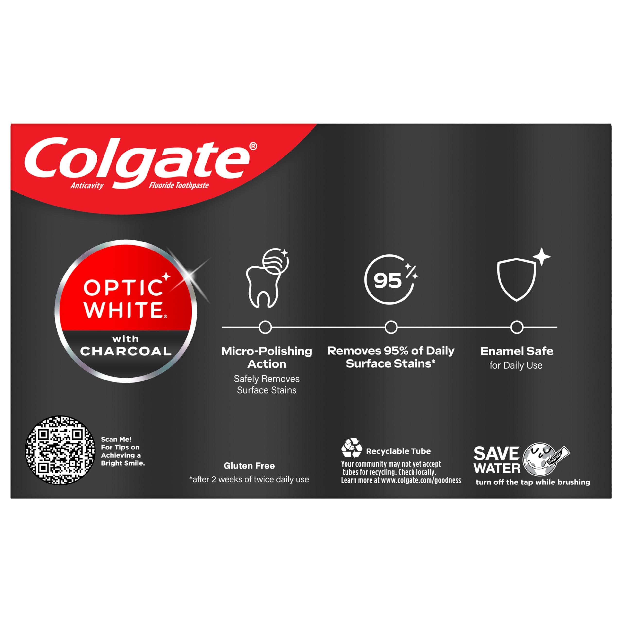 Colgate Optic White Charcoal Whitening Toothpaste, Cool Mint, Enamel-Safe with Fluoride, 2 Pack 4.2oz Tubes - Image 7