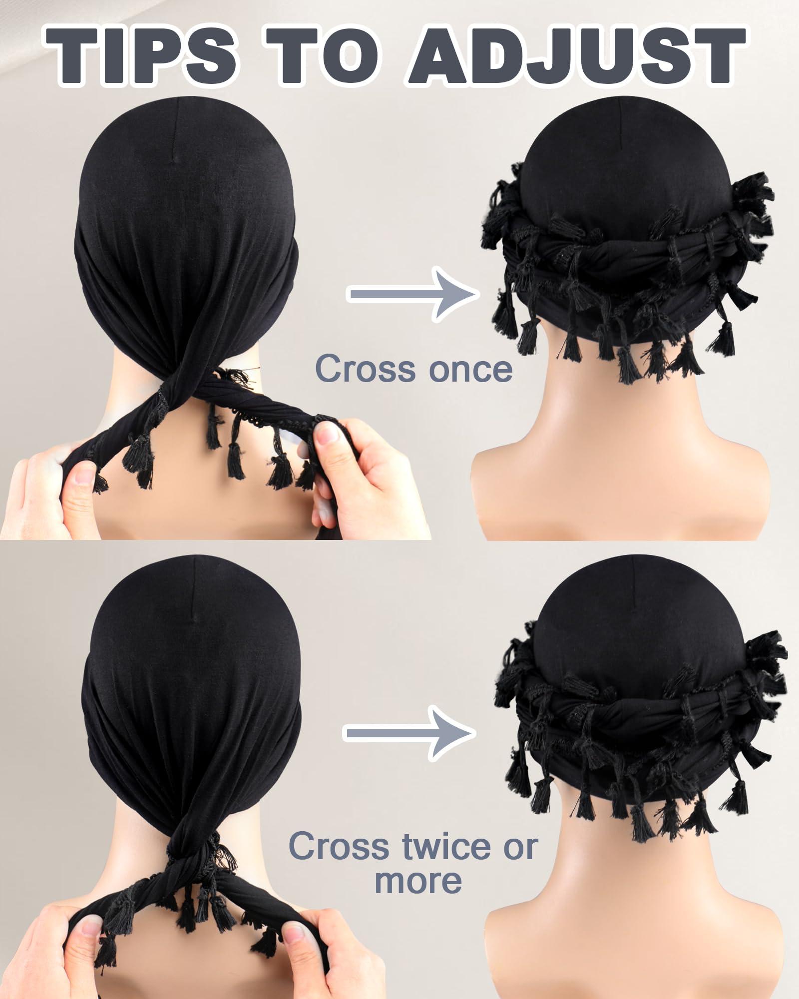 Babalet Halo Turban for Men Women Satin Lined Durag Head Wraps Skull Cap Pre-Tied Tassels Braid Beanie Vintage Twist Bonnet - Image 5