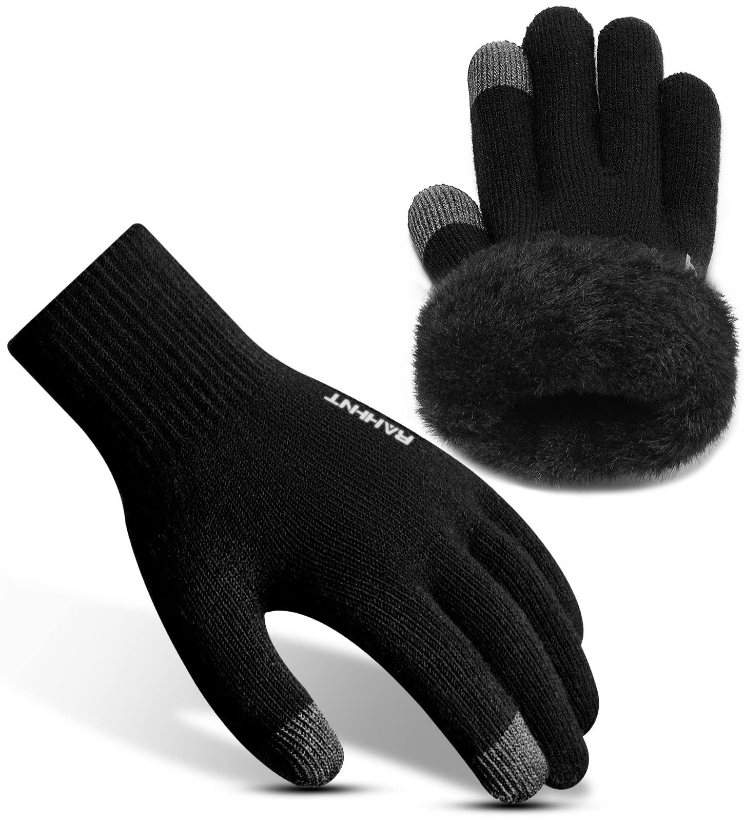 Rahhint Wool Winter Gloves Men Women Fleece lined Knit Gloves with Touchscreen Fingers Insulated Gloves Keep Hand Warm Gift