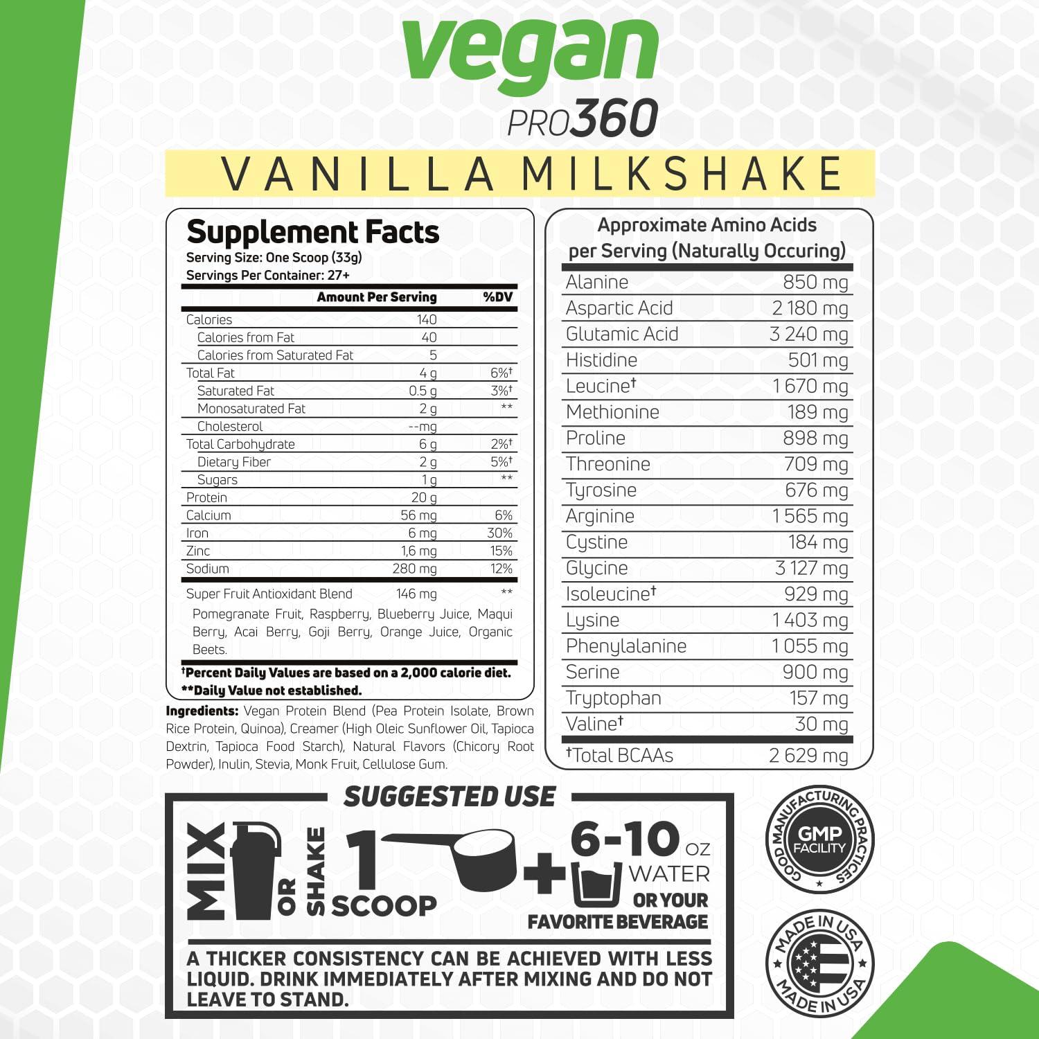Forzagen Vegan Protein 360 2 Lbs 27 Servings, Plant Based Protein Extracted from Quinoa, Brown Rice and Pea Isolate Protein, Dairy, Soy and Gluten Free, Nom GMO (Vanilla Milkshake) - Image 3