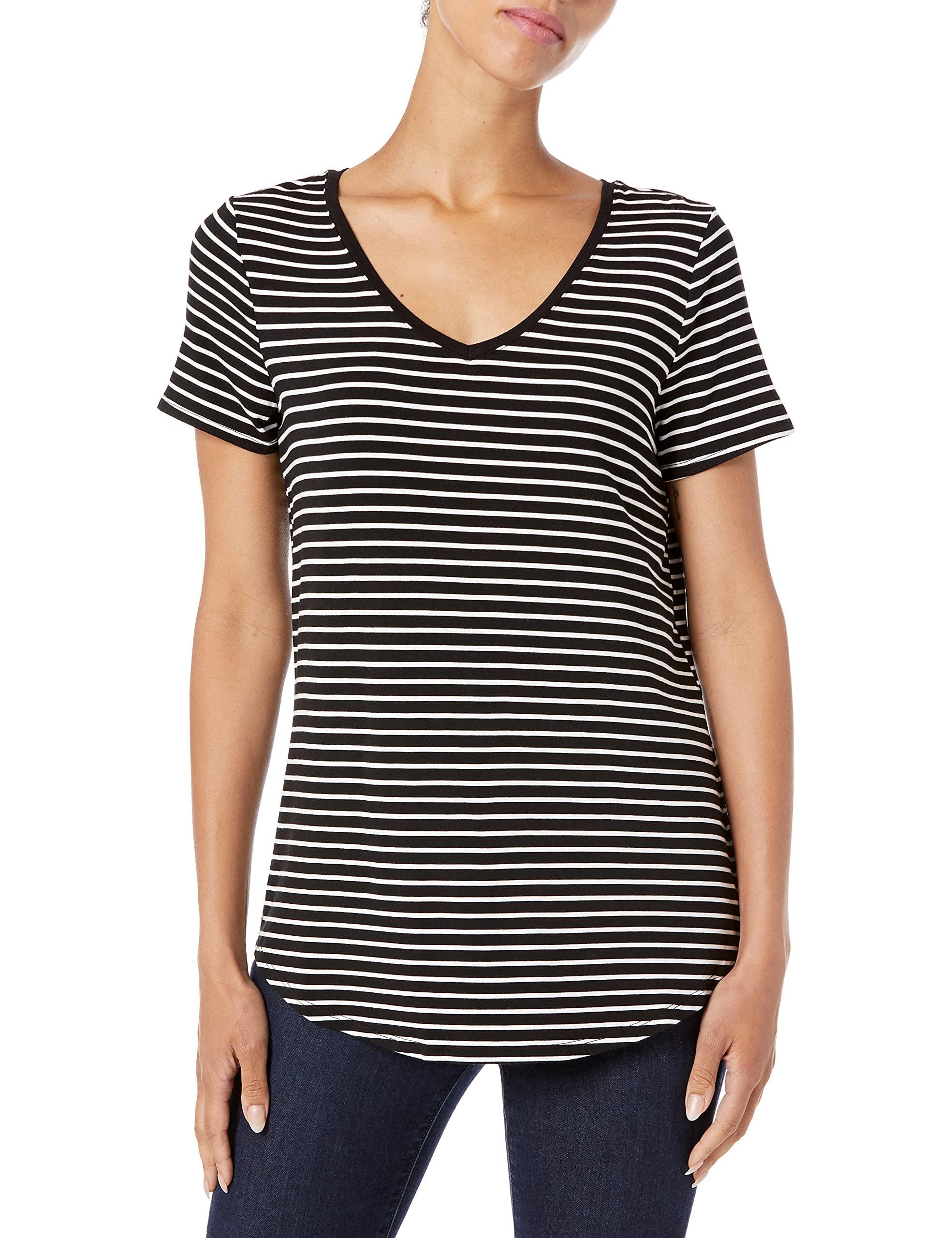Amazon Essentials Women's Relaxed-Fit Short-Sleeve V-Neck Tunic (Available in Plus Size), Multipacks